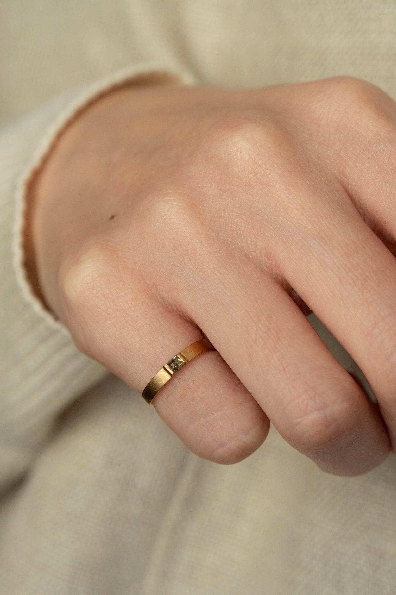 simmon Seta Rose Cut Square Diamond Flat Pinky Ring /K18