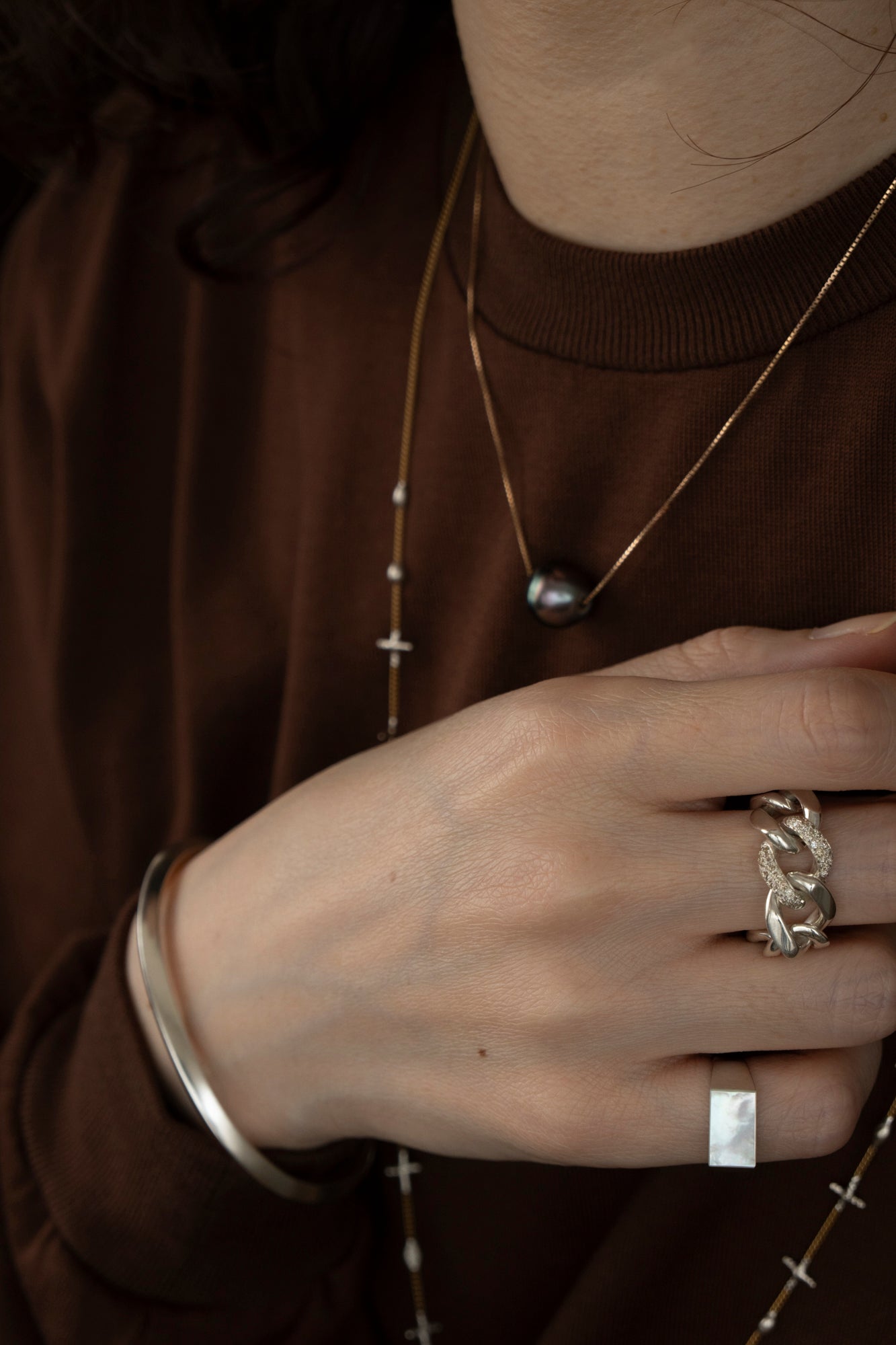 PALA Curb Chain Ring With Pave Diamond /SV