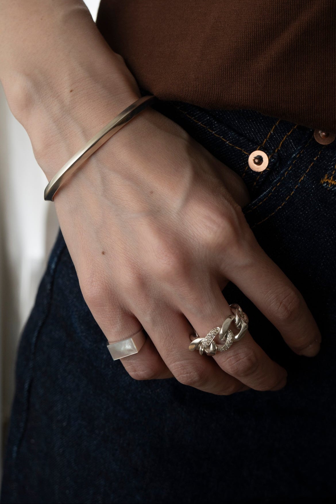 PALA Curb Chain Ring With Pave Diamond /Silver