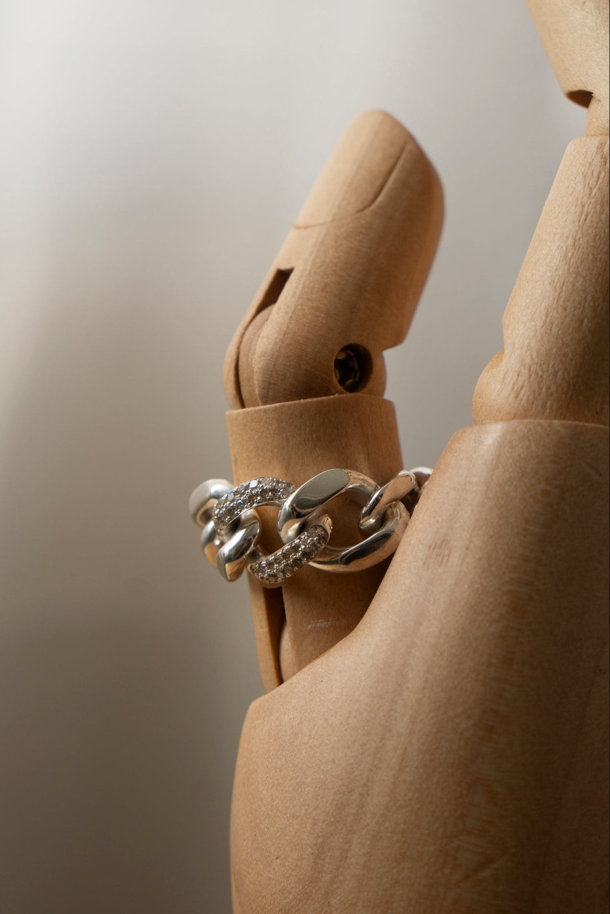 PALA Curb Chain Ring With Pave Diamond /Silver