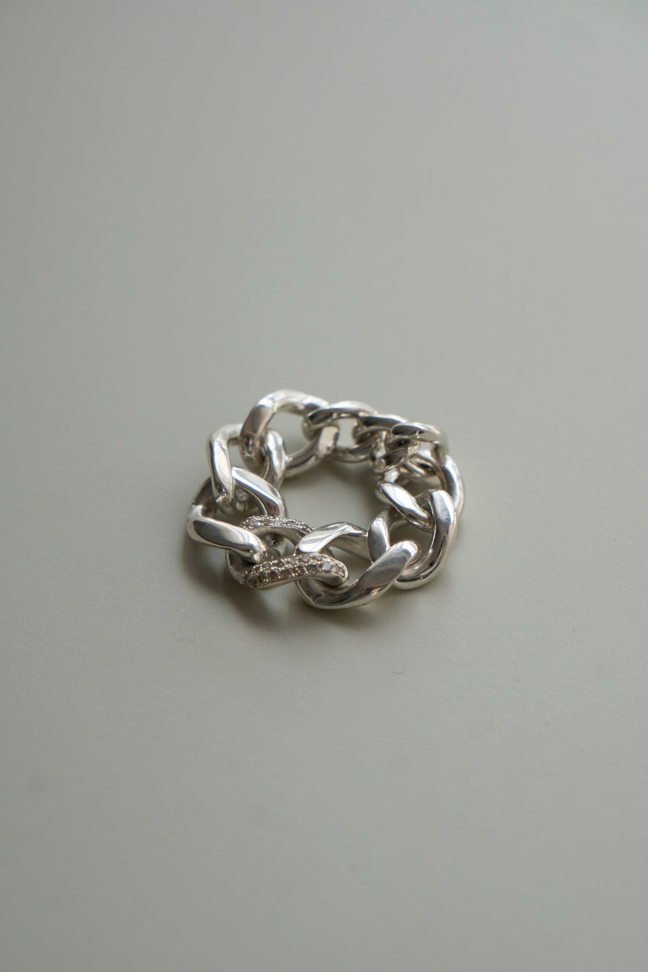 PALA Curb Chain Ring With Pave Diamond /Silver