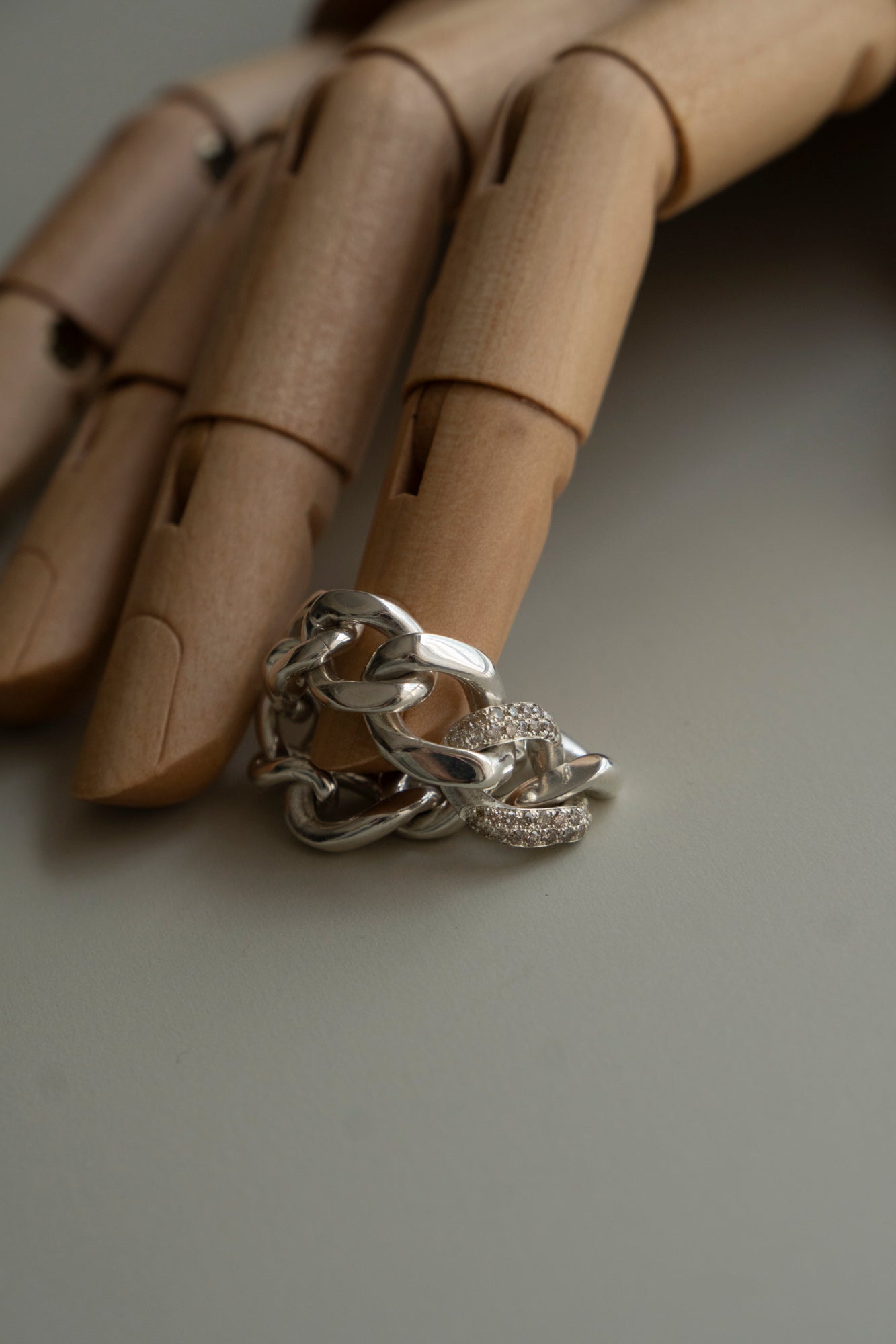 PALA Curb Chain Ring With Pave Diamond /Silver