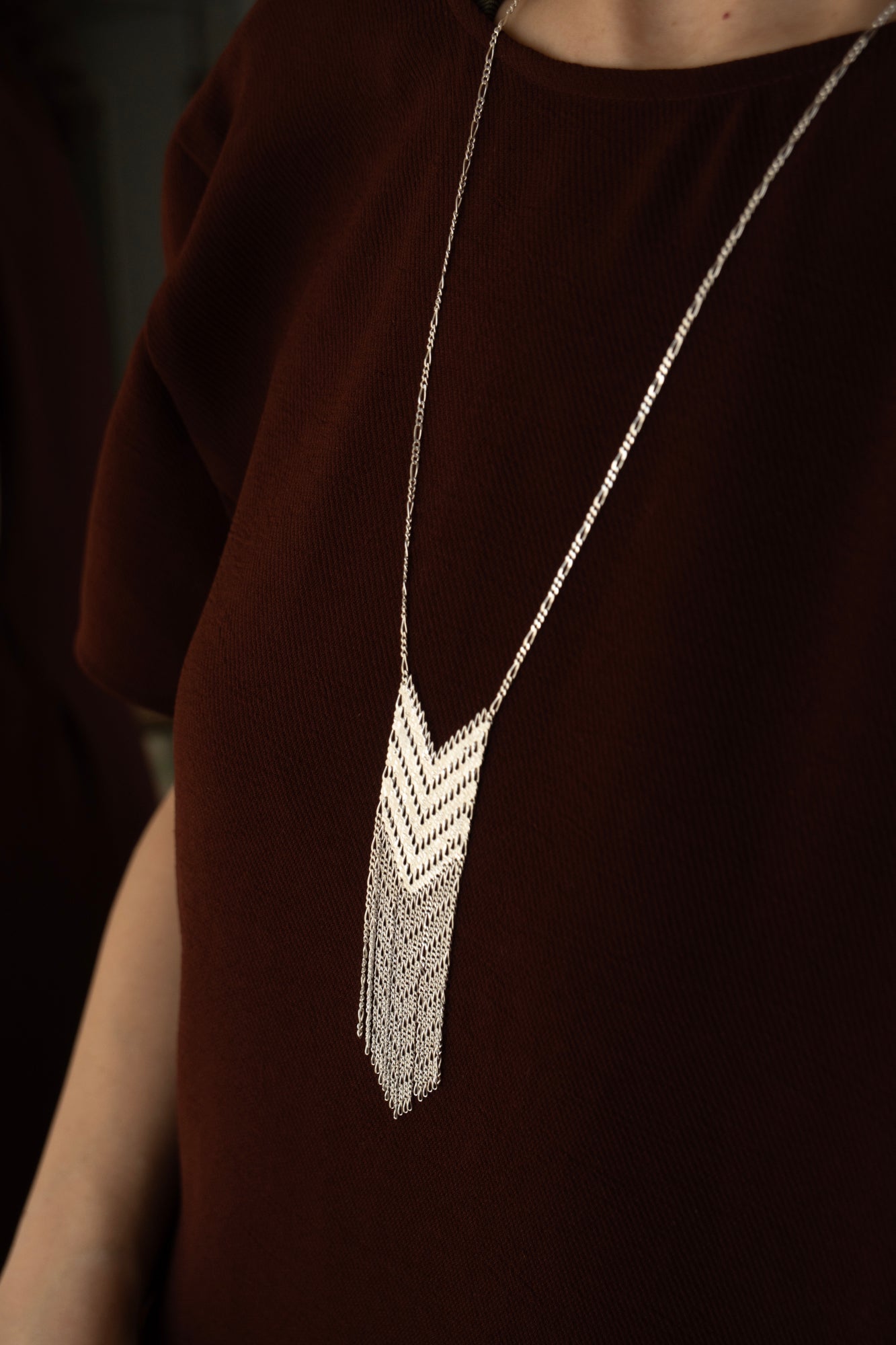Hannah Keefe SHIELD Long Necklace Big /Silver