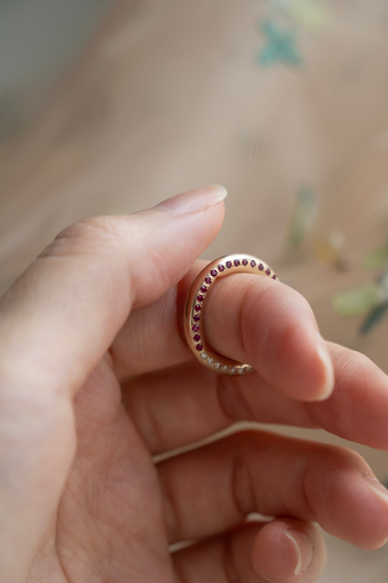 PALA Round Ring Ruby & Diamond Side Eternity /K10