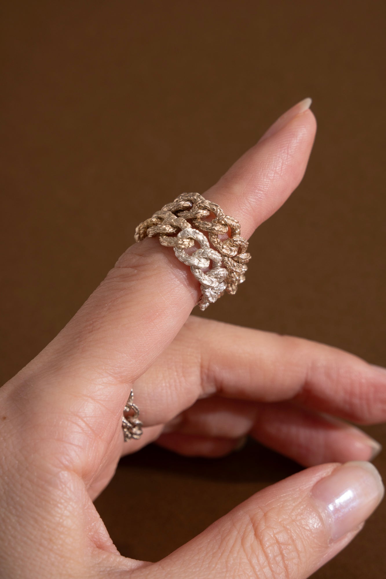 simmon Knit Chain Ring Wide Aurora /SV&K10&K18