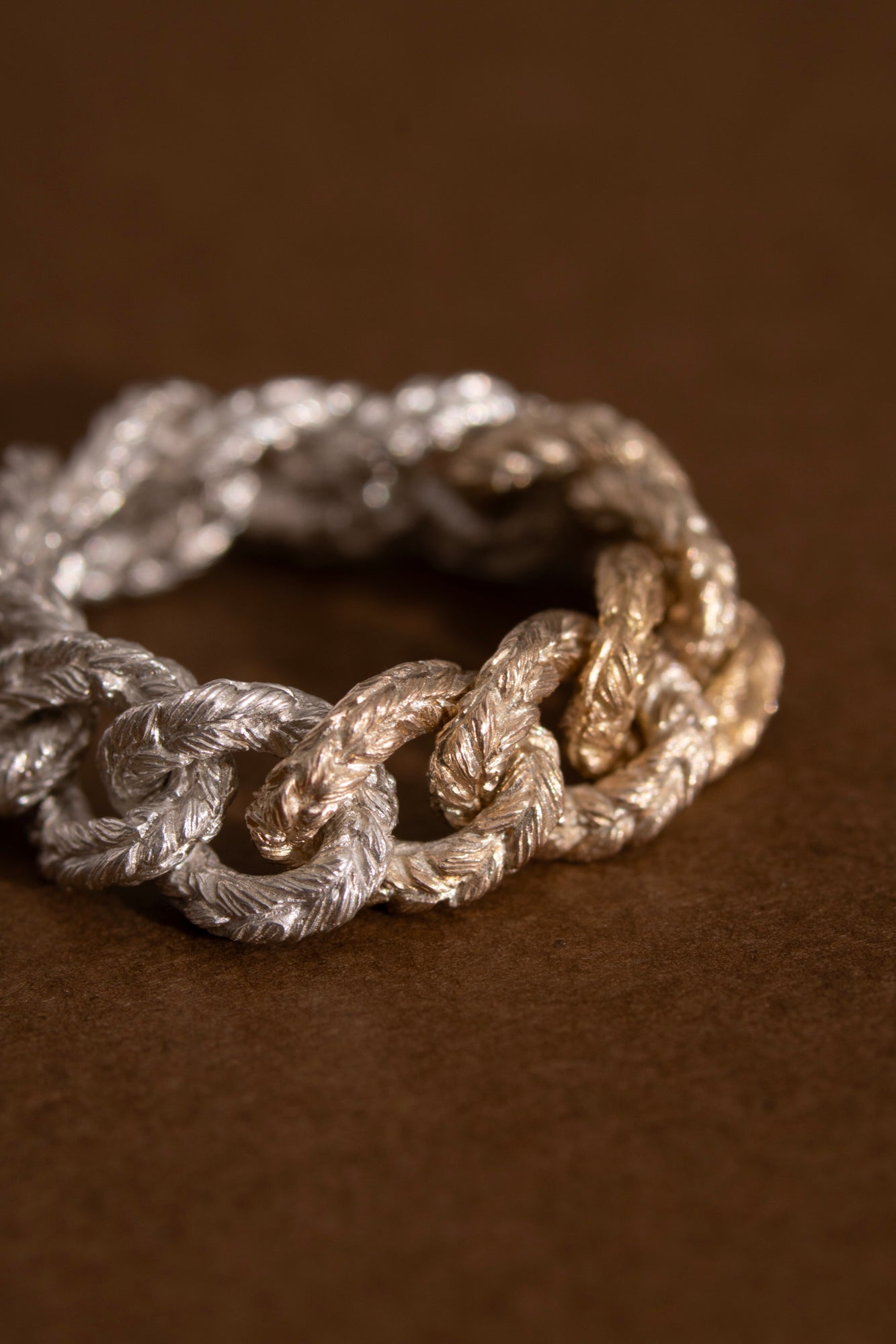 simmon Knit Chain Ring Wide Aurora /SV&K10&K18