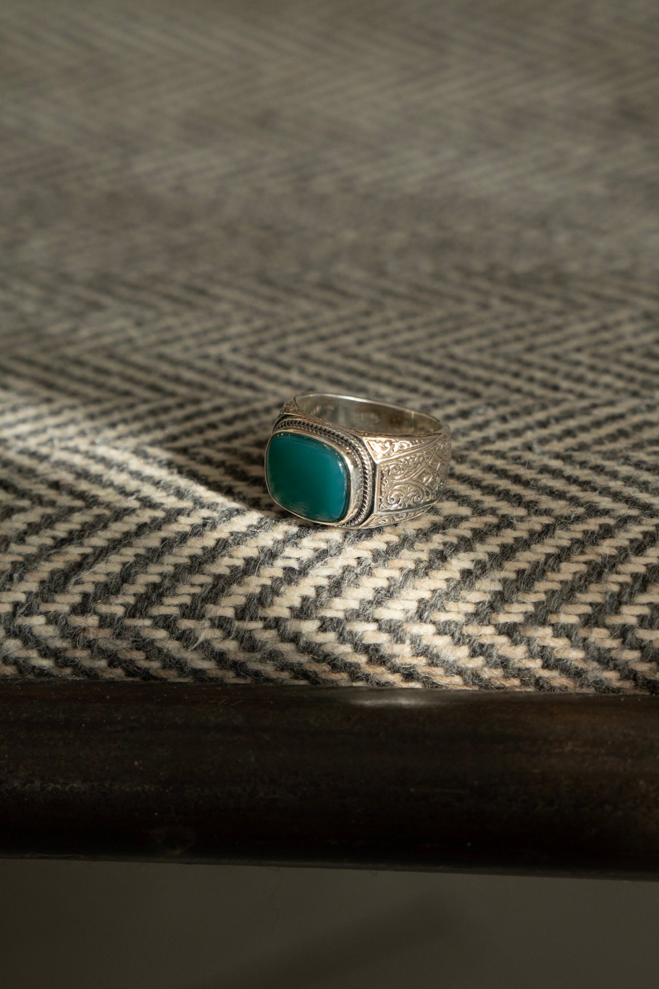 Gerochristo Classic Signet Ring Green Agate /Silver