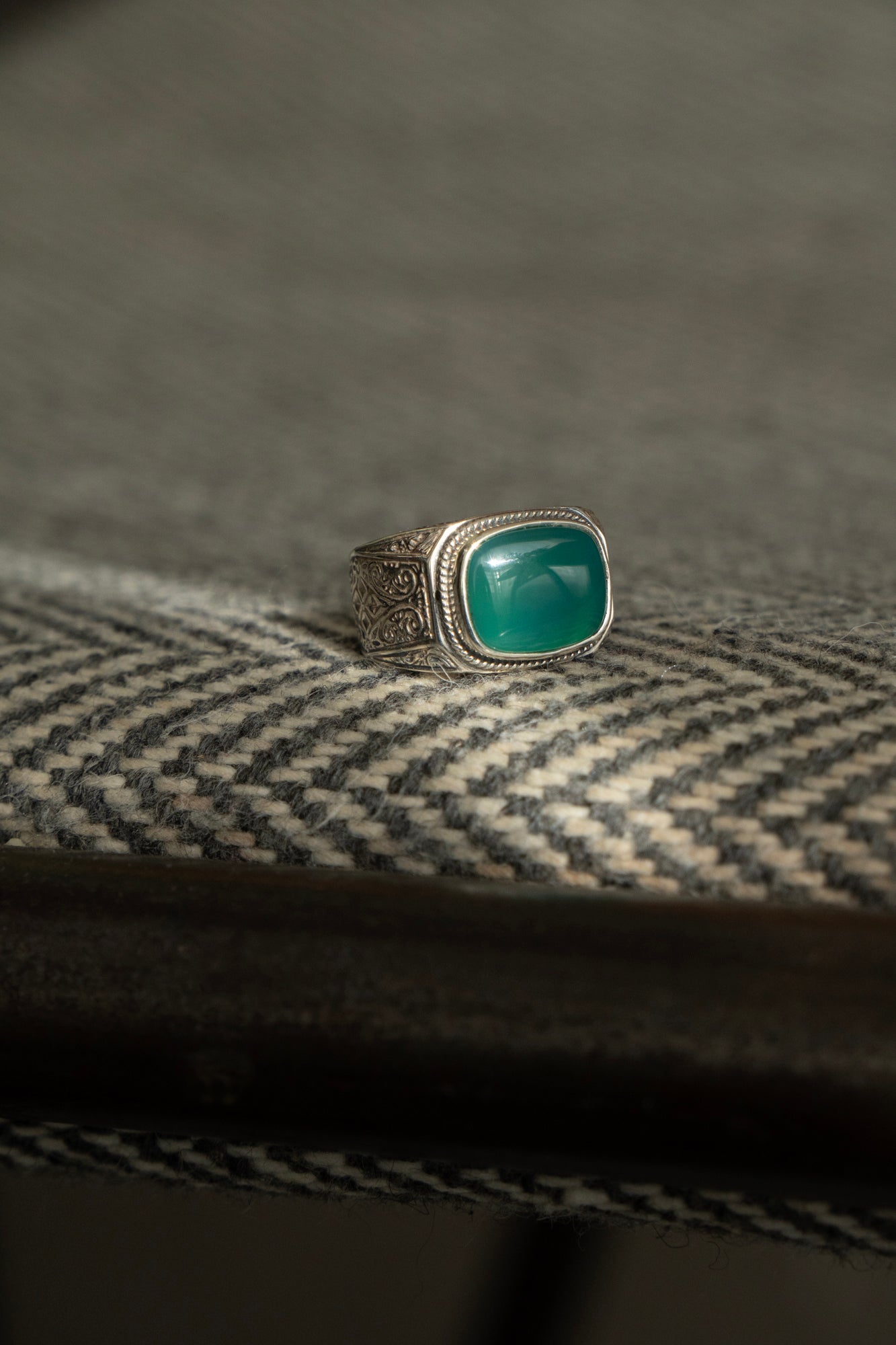 Gerochristo Classic Signet Ring Green Agate /Silver