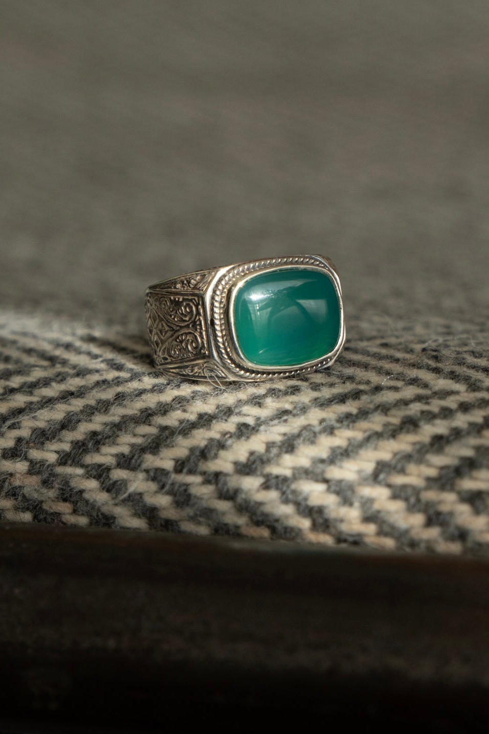 Gerochristo Classic Signet Ring Green Agate /Silver