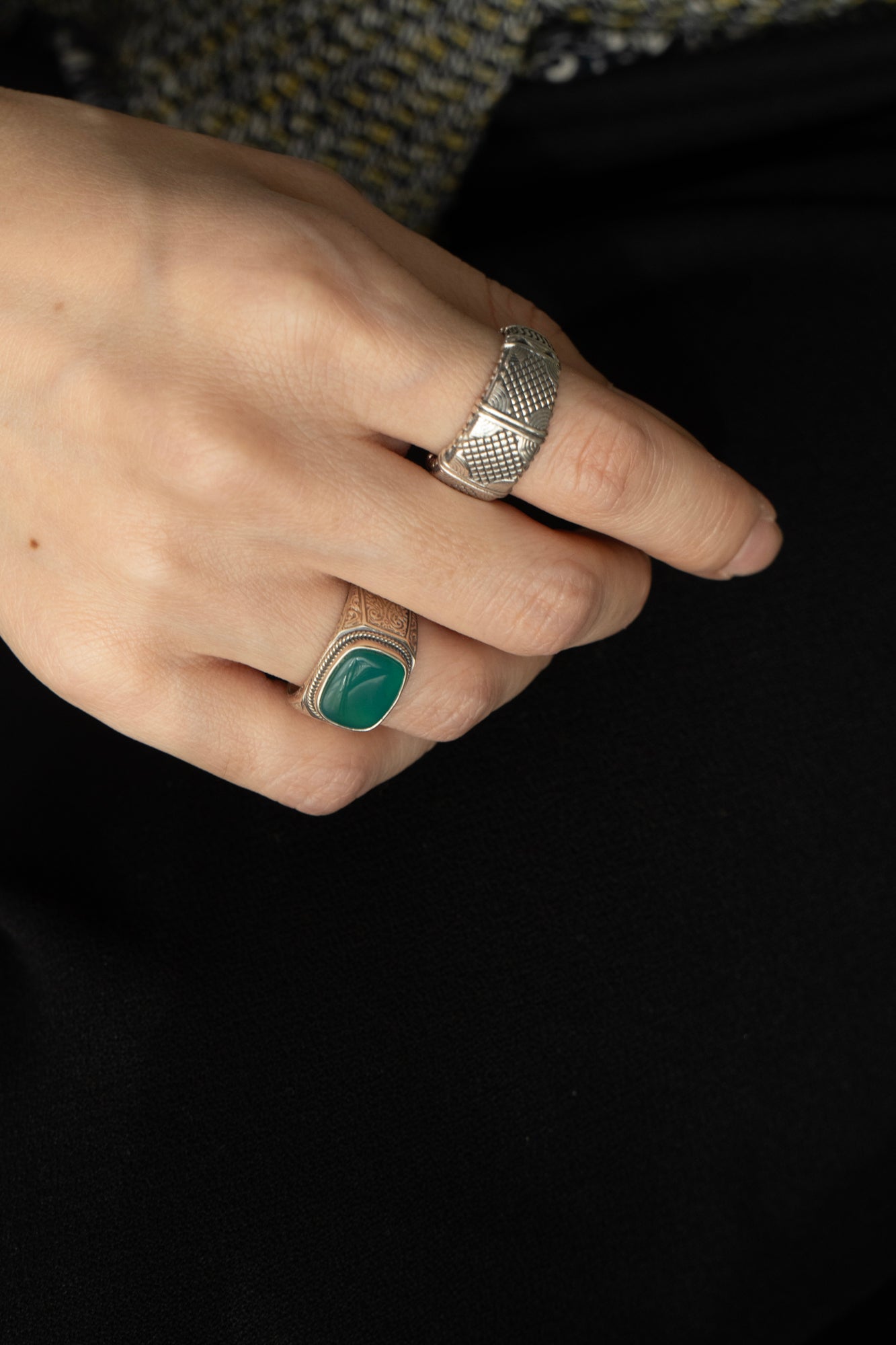 Gerochristo Classic Signet Ring Green Agate /Silver