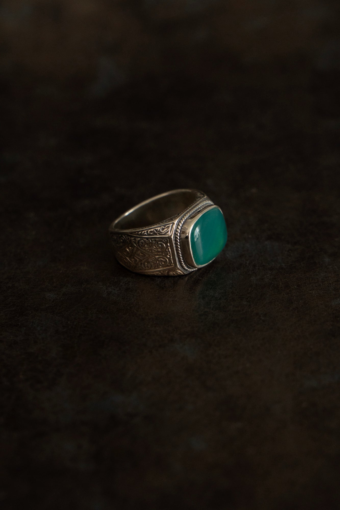 Gerochristo Classic Signet Ring Green Agate /Silver