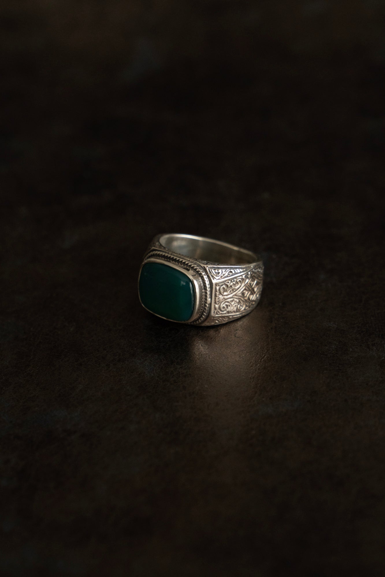 Gerochristo Classic Signet Ring Green Agate /Silver