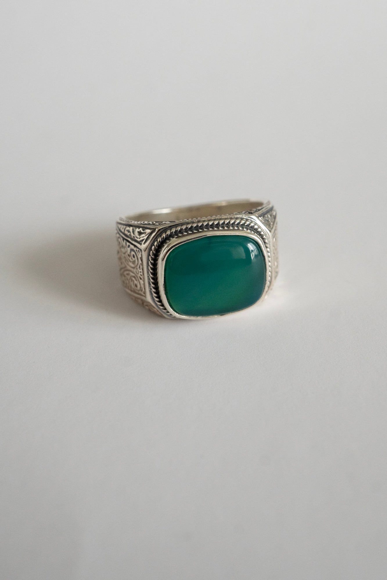 Gerochristo Classic Signet Ring Green Agate /Silver