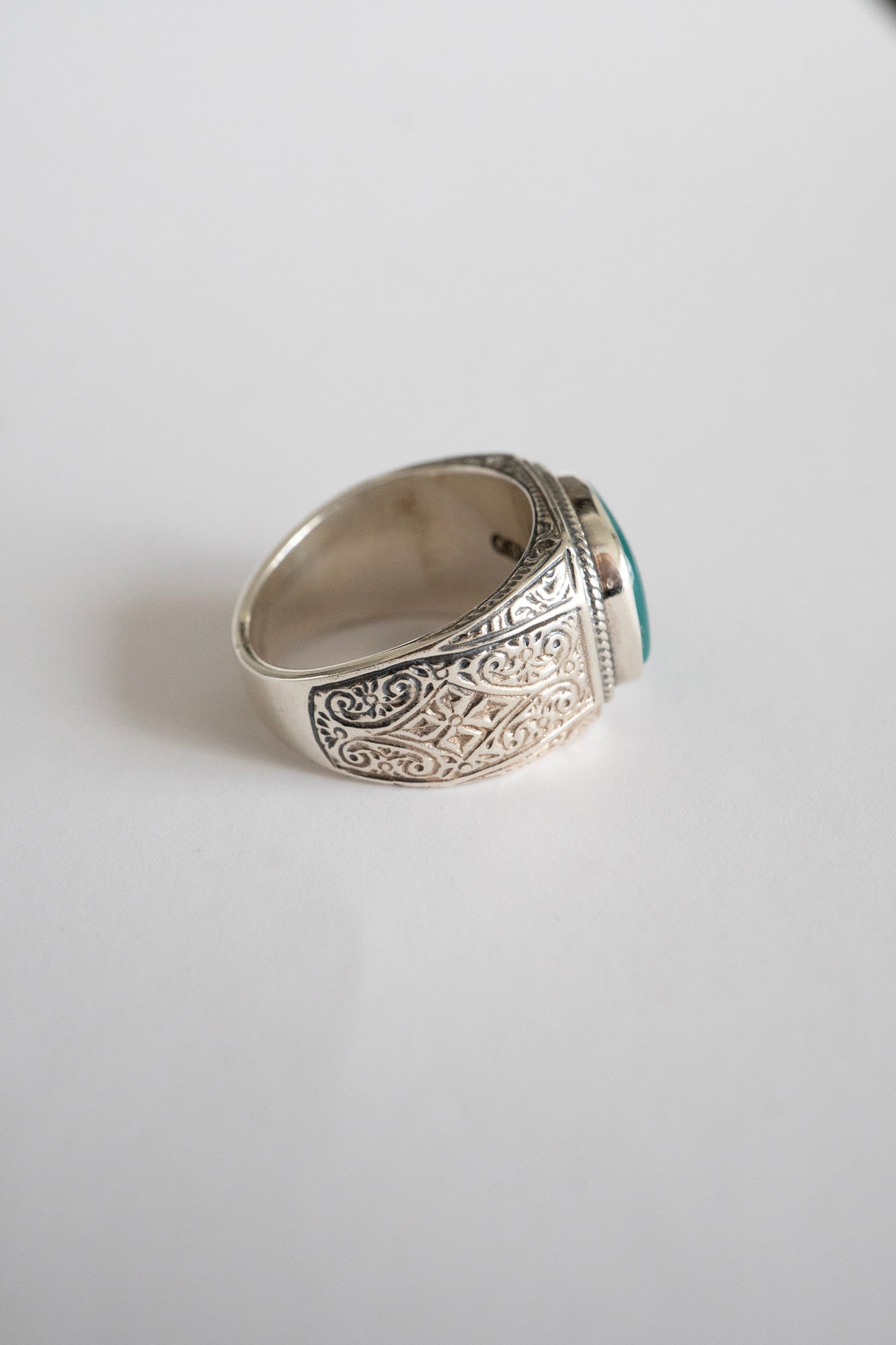 Gerochristo Classic Signet Ring Green Agate /Silver