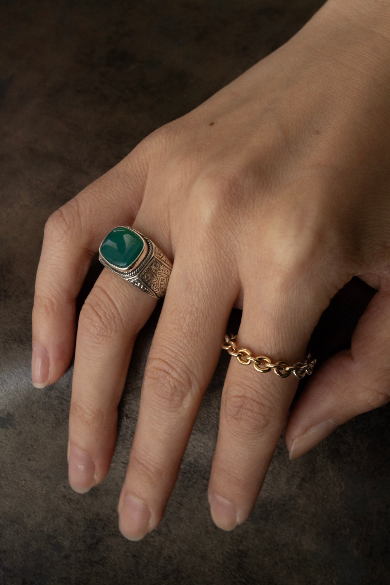 Gerochristo Classic Signet Ring Green Agate /Silver