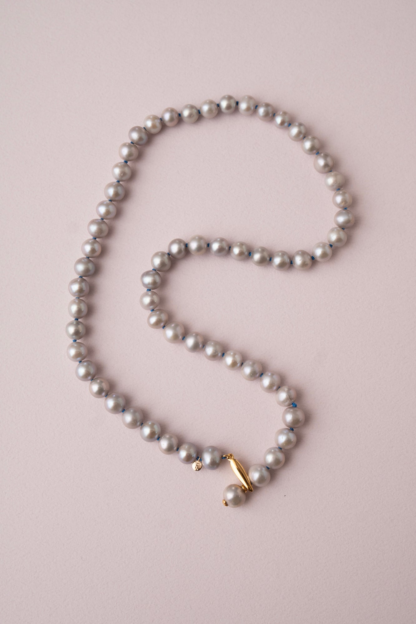 bohem All Knot Pearl Necklace Short Gray ボヘム オールノットパール