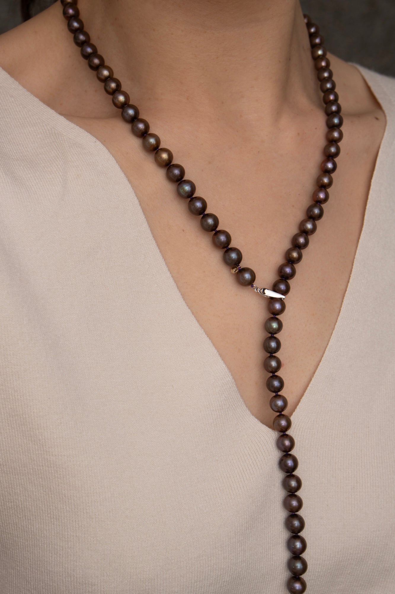 bohem All Knot Pearl Necklace Middle Long BKBR