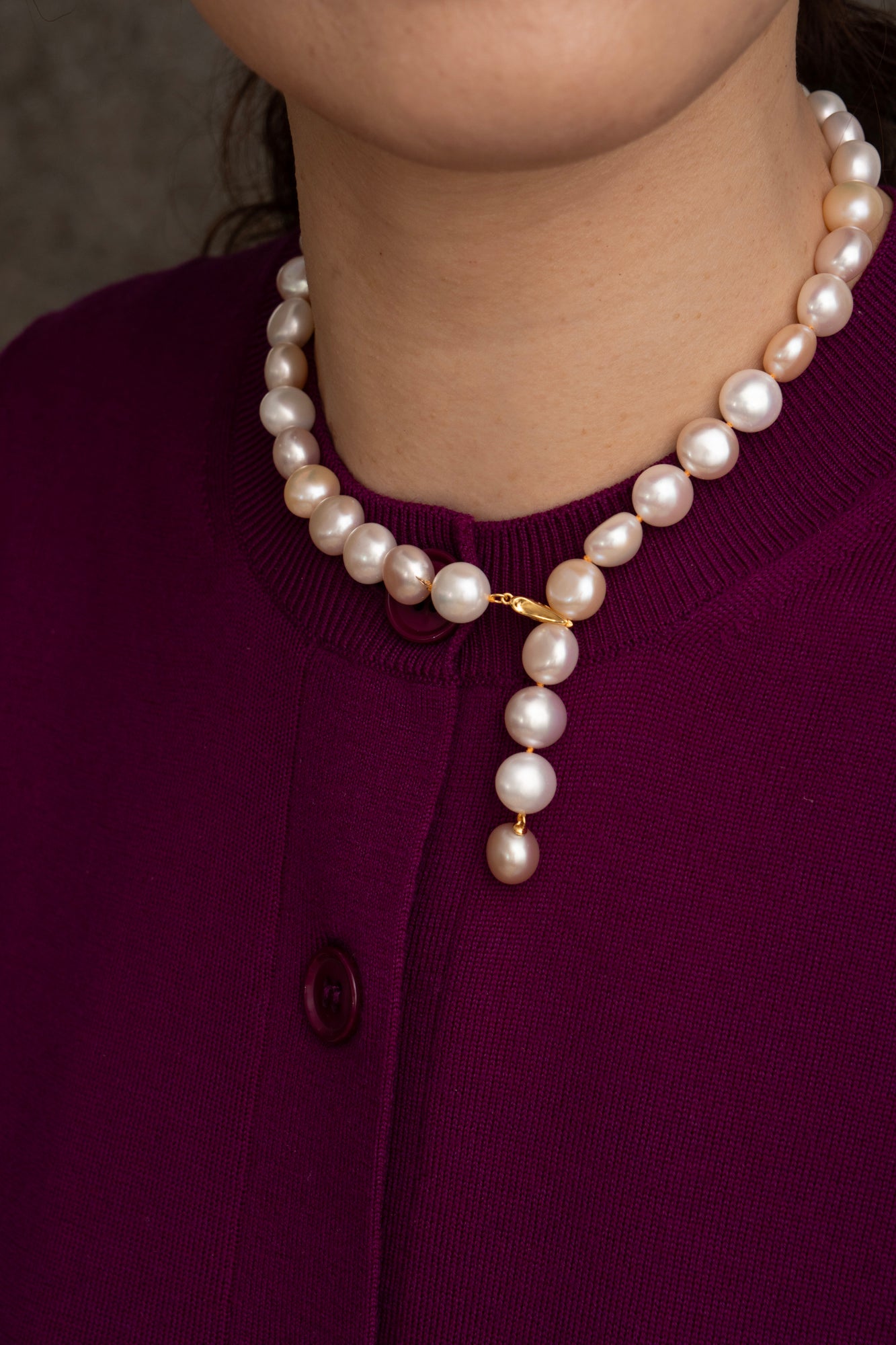 bohem All Knot Pearl Necklace Short Yellow