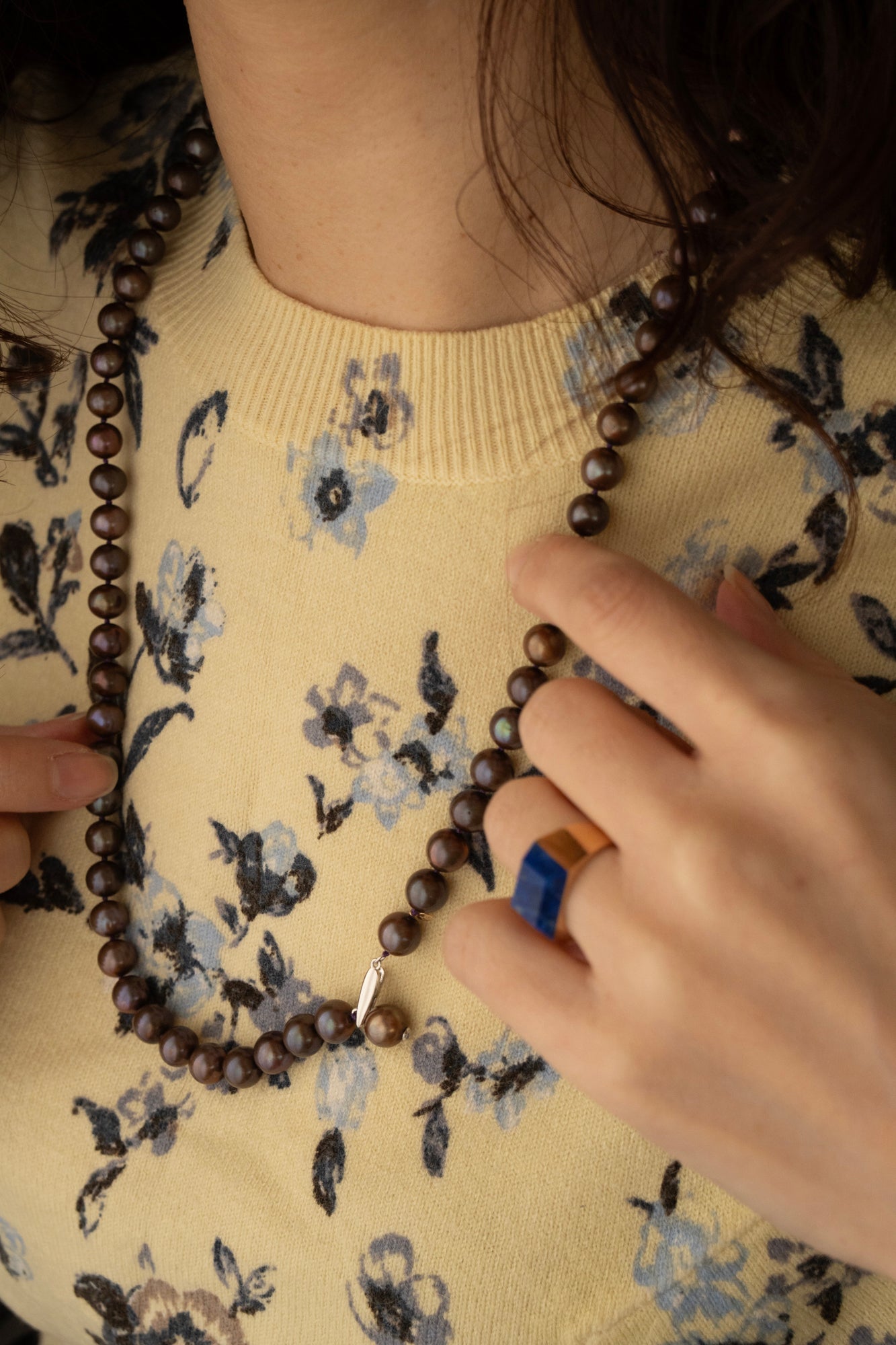 bohem All Knot Pearl Necklace Middle Long BKBR