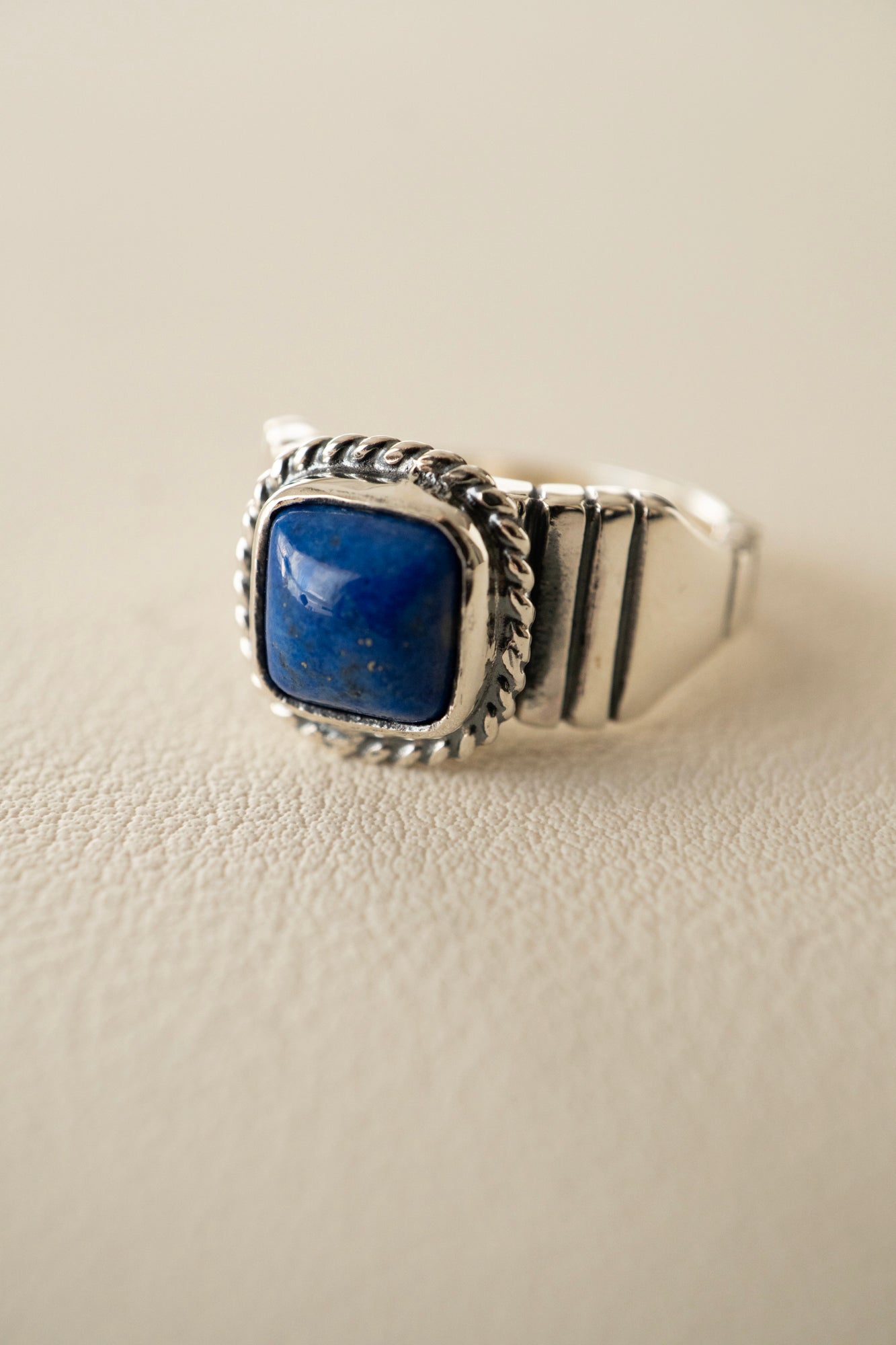 WAKAN SILVER SMITH Lapis Lazuli Brick Signet Ring /Silver