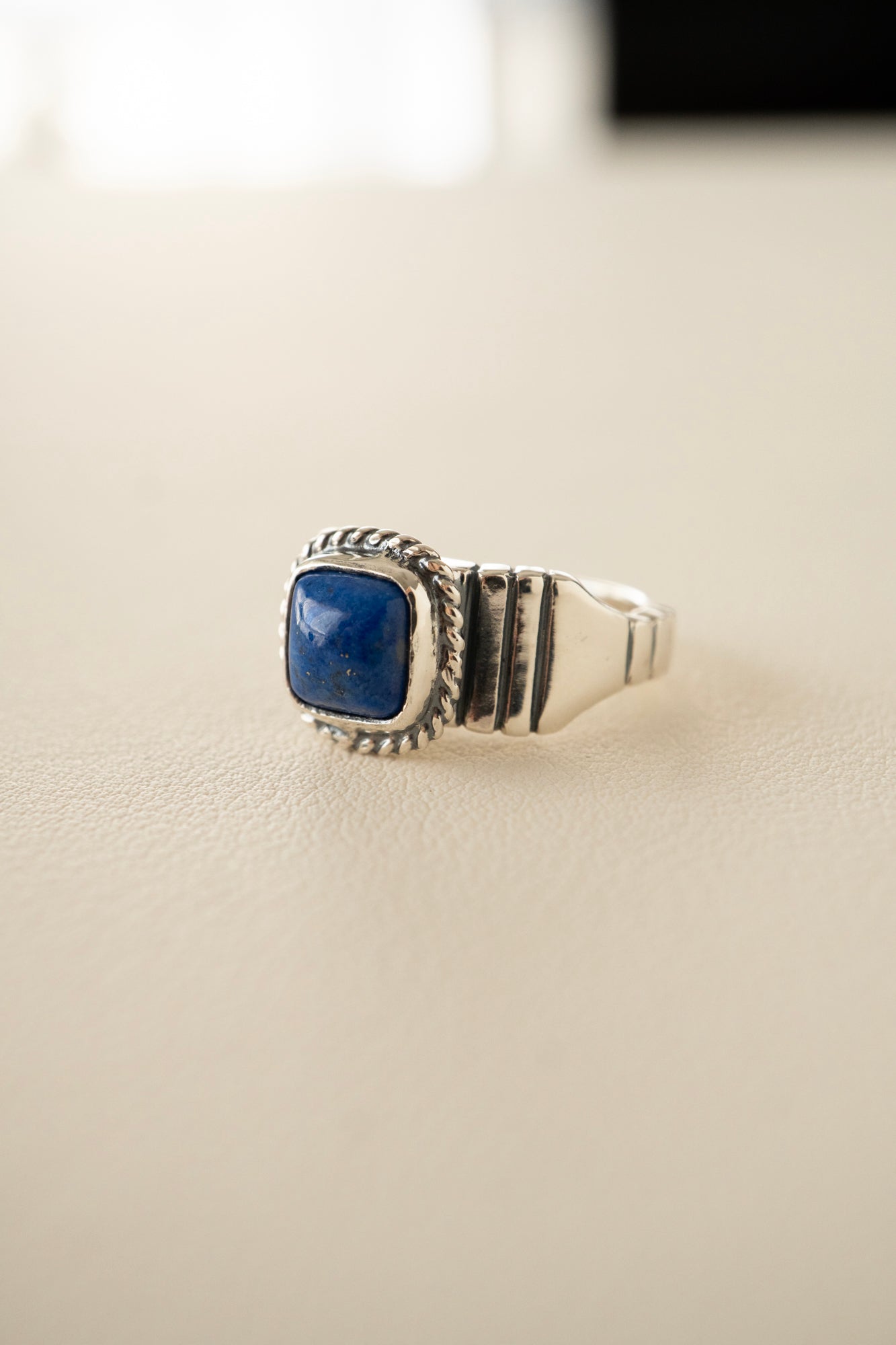 WAKAN SILVER SMITH Lapis Lazuli Brick Signet Ring /Silver
