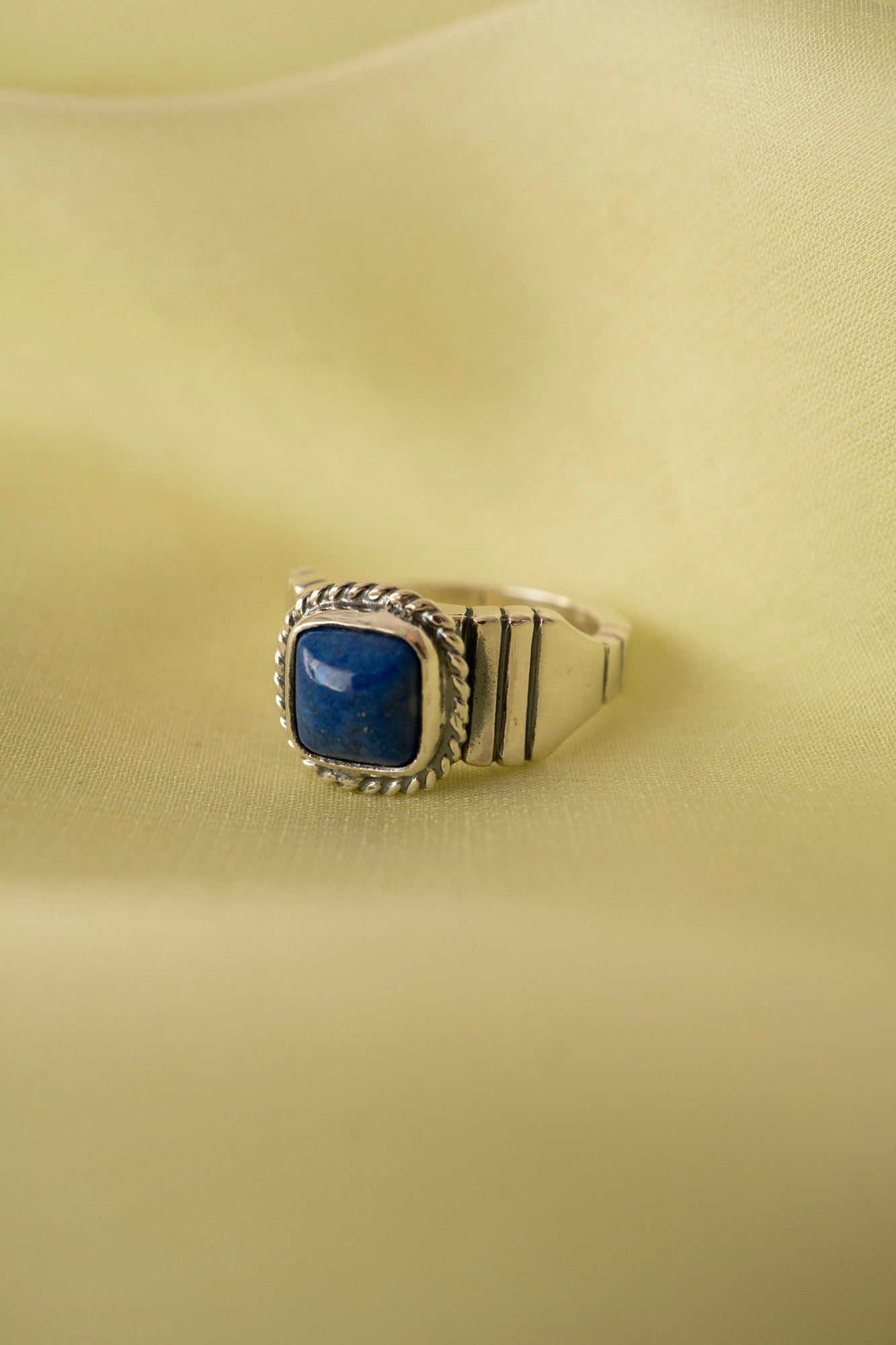 WAKAN SILVER SMITH Lapis Lazuli Brick Signet Ring /Silver