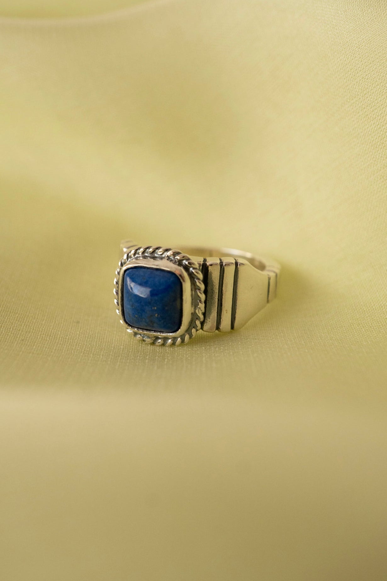WAKAN SILVER SMITH Lapis Lazuli Brick Signet Ring /Silver