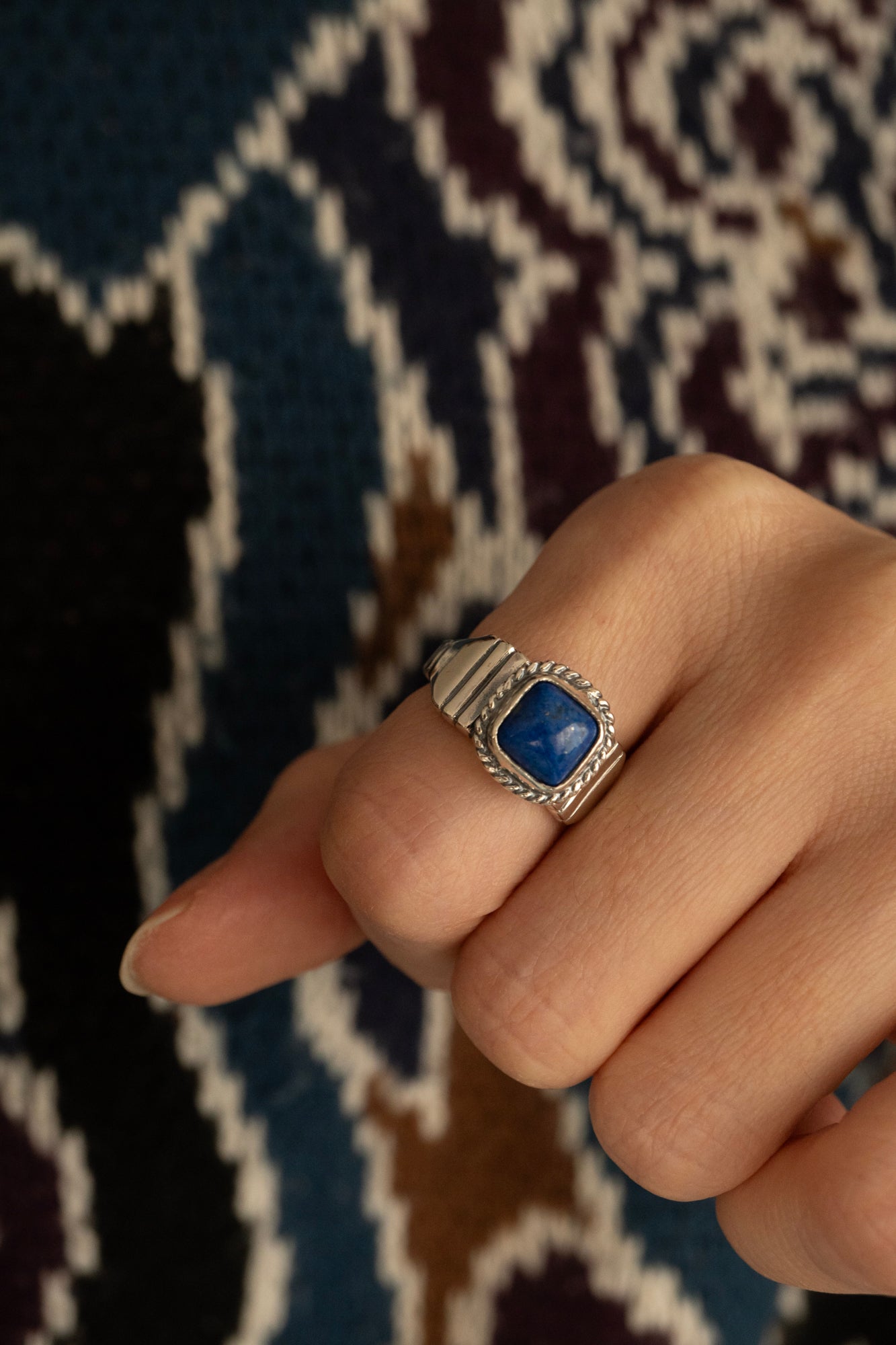 WAKAN SILVER SMITH Lapis Lazuli Brick Signet Ring /Silver