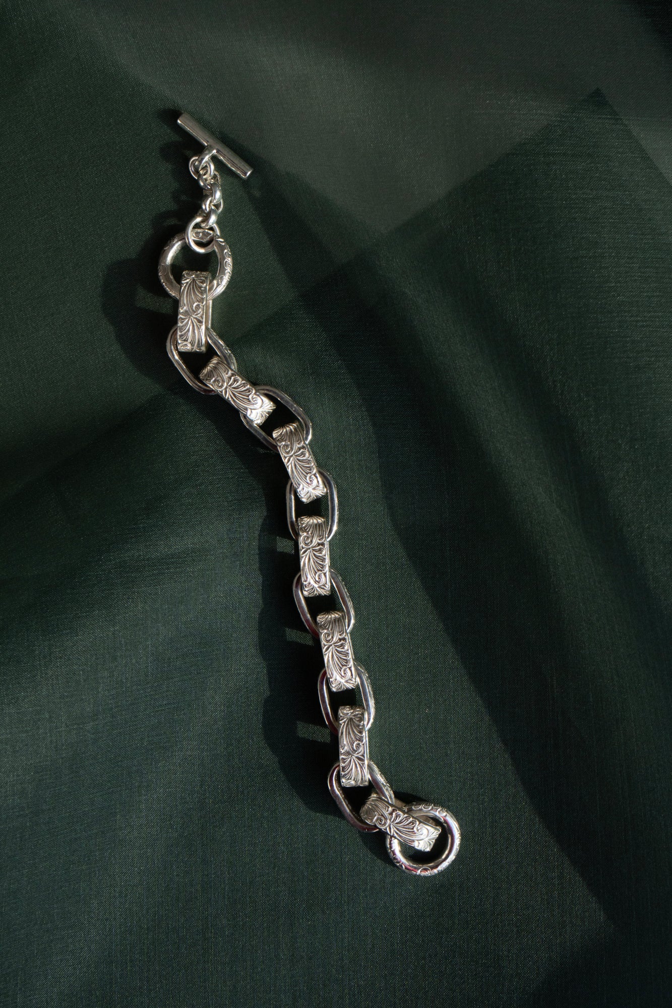 WAKAN SILVER SMITH Arabesque Hopi Chain Bracelet /Silver
