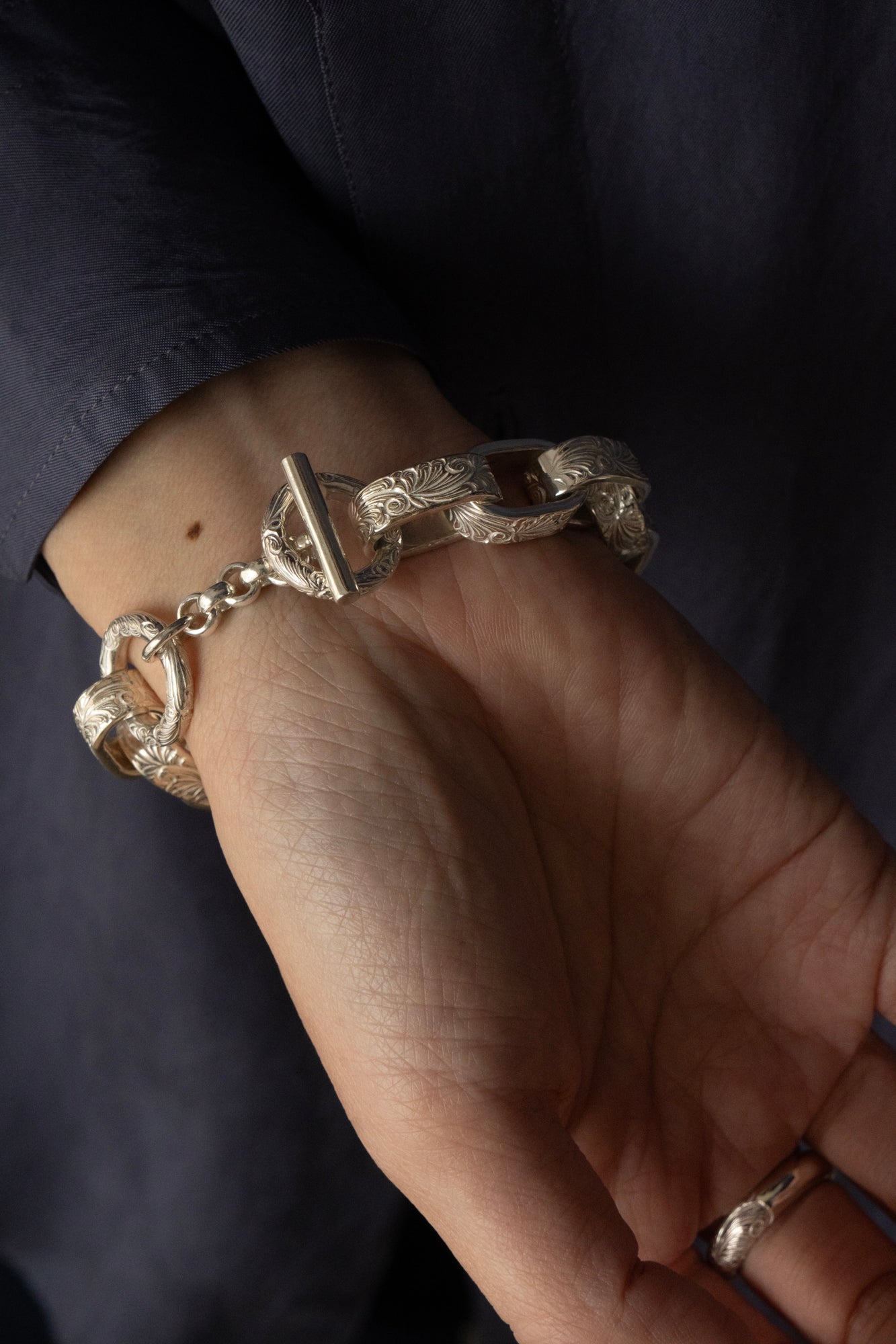 WAKAN SILVER SMITH Arabesque Hopi Chain Bracelet /Silver