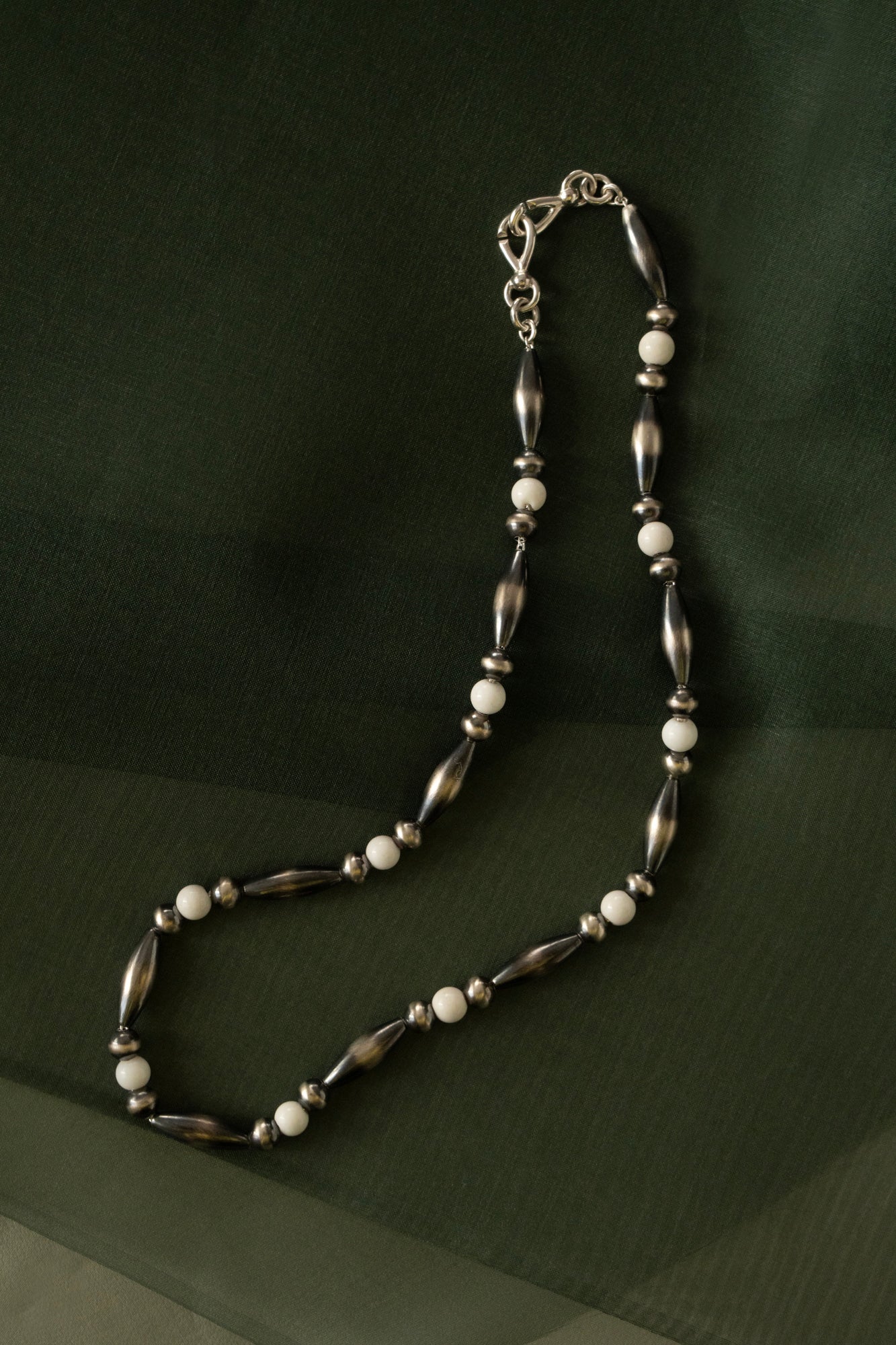 WAKAN SILVER SMITH Breastplate Navajo Pearl Necklace White Onyx /Silver