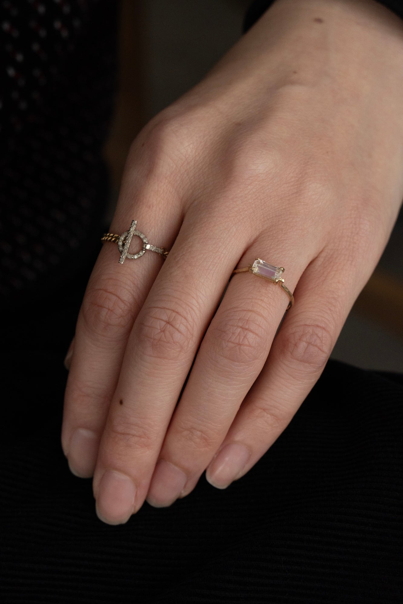 MONAKA jewellery Flat Rainbow Moonstone Ring /K14