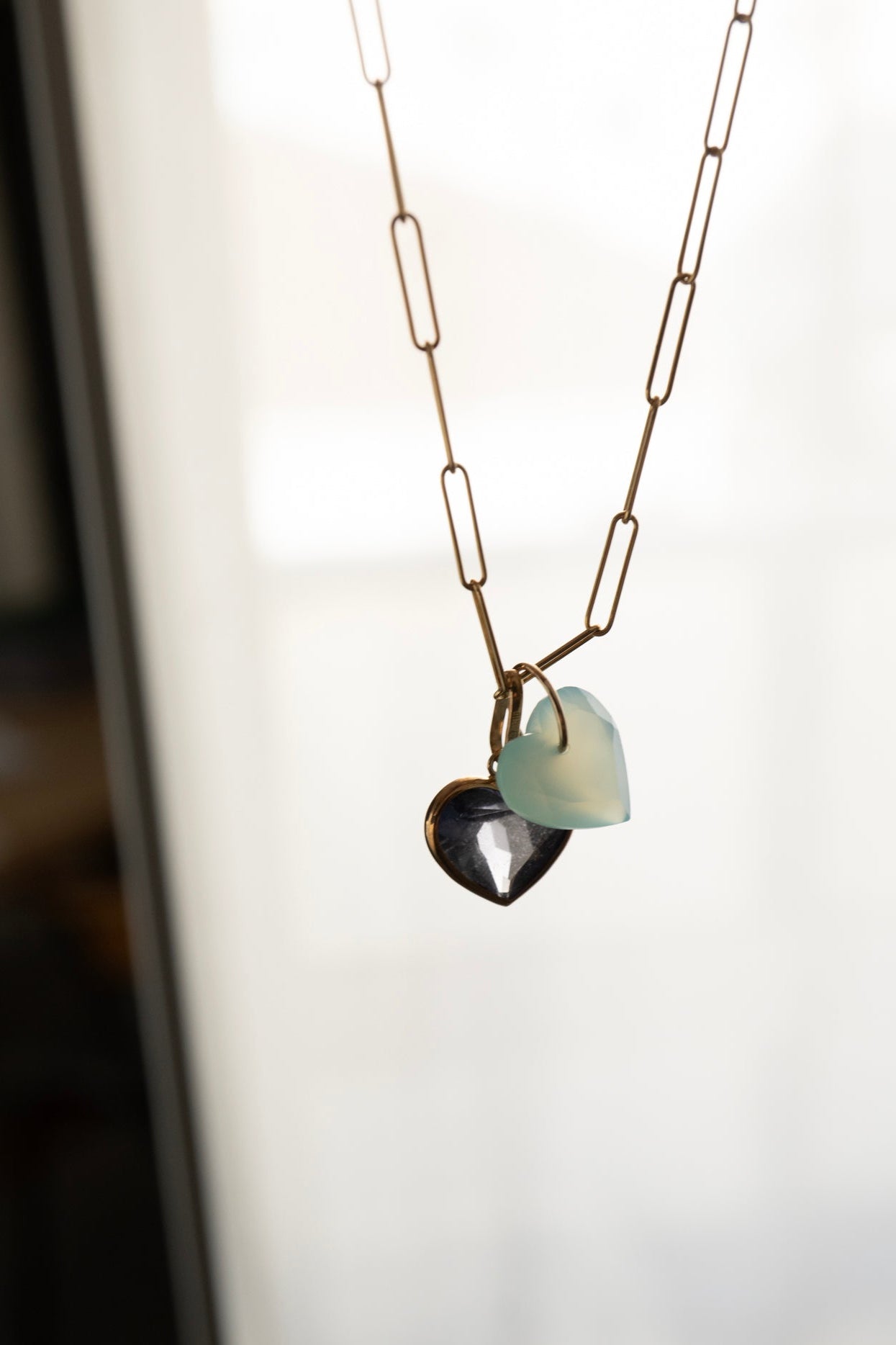 bohem Necklace Charm Top Blue Chalcedony Heart /K10