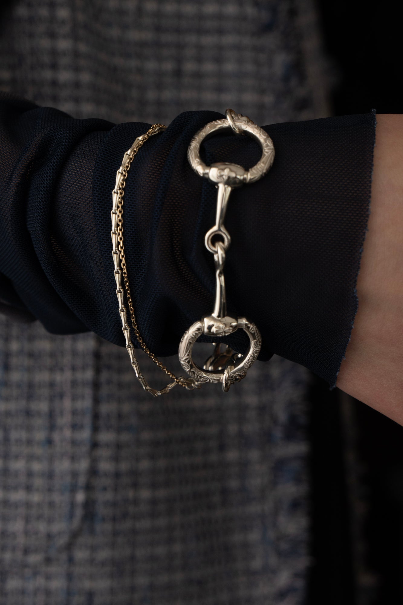 WAKAN SILVER SMITH Horse Bit Chain Bracelet M /Silver