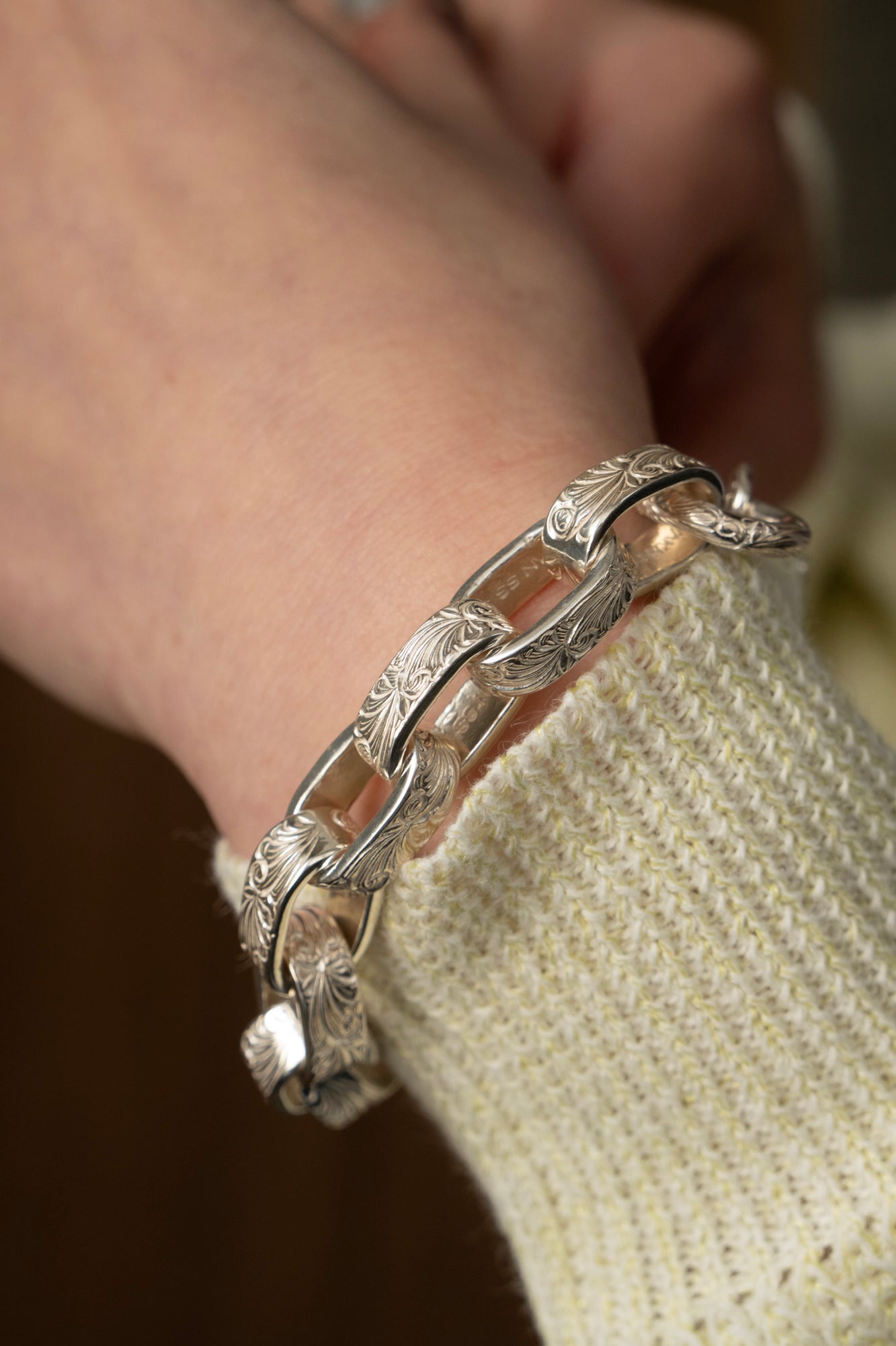 WAKAN SILVER SMITH Arabesque Hopi Chain Bracelet /Silver