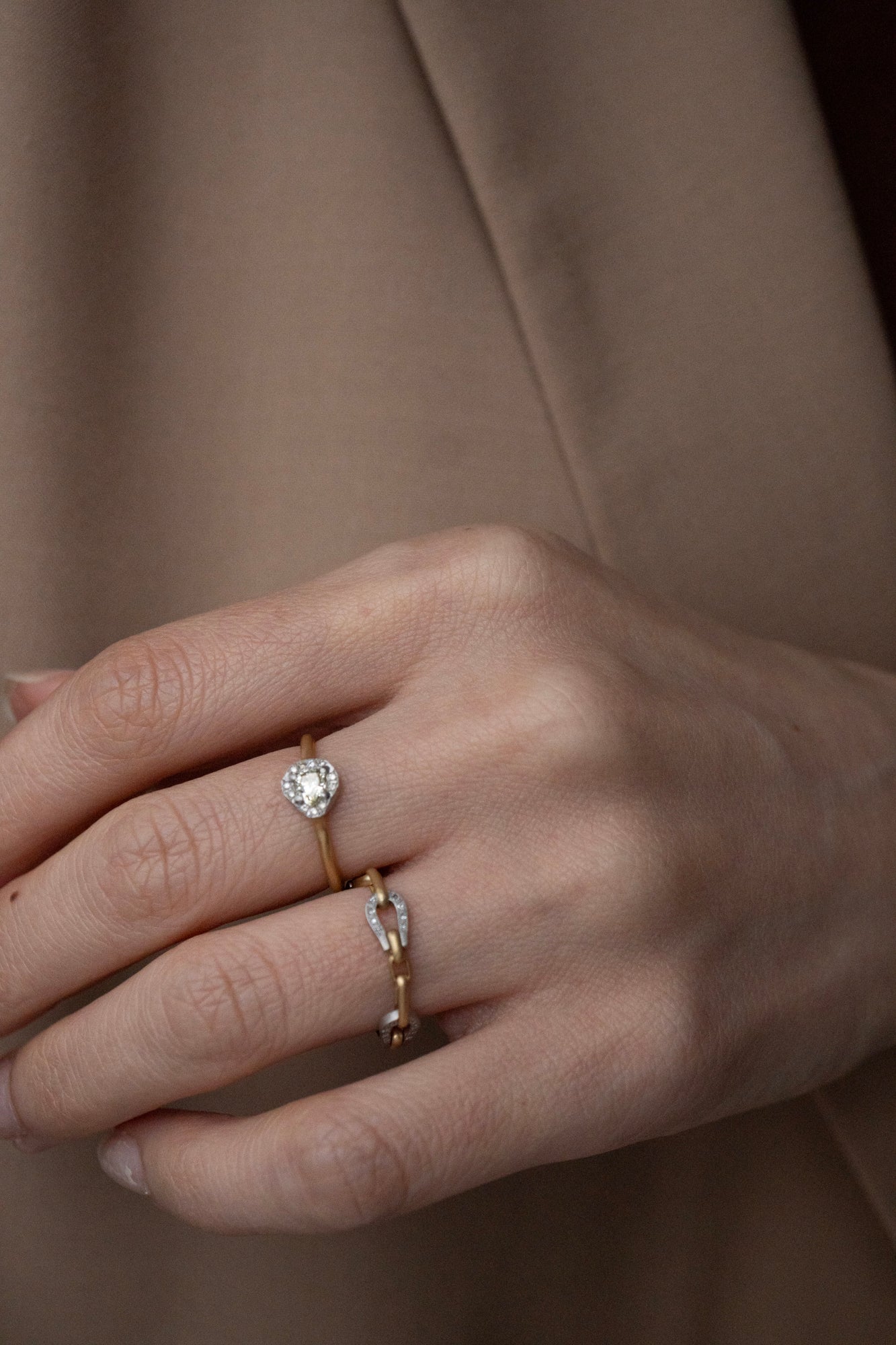 MONAKA jewellery Rinne Old Cut Pear Shape Light Yellow Diamond Ring /K18&PT900