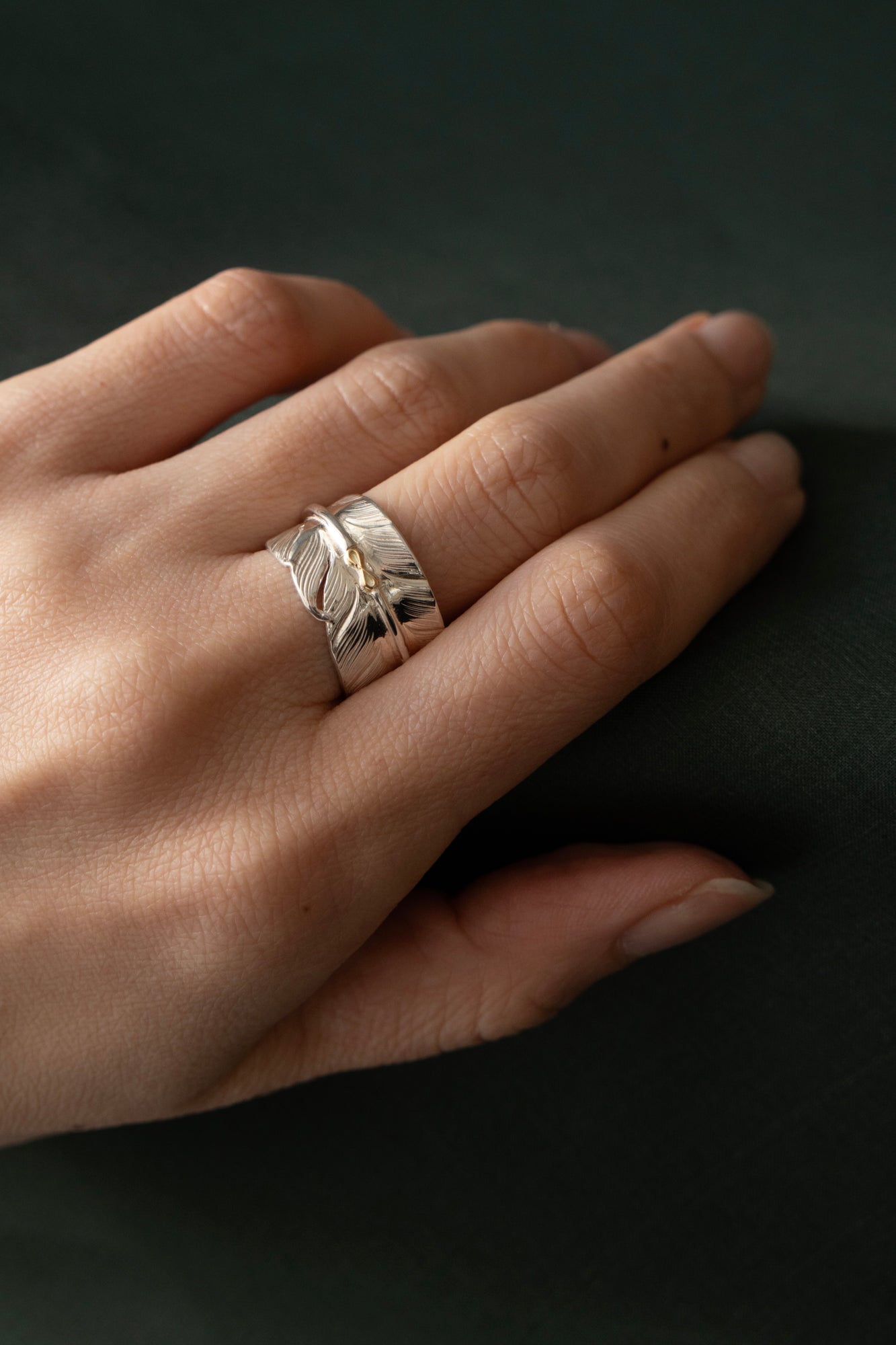 WAKAN SILVER SMITH K18 Mark Feather Stamp Ring /Silver