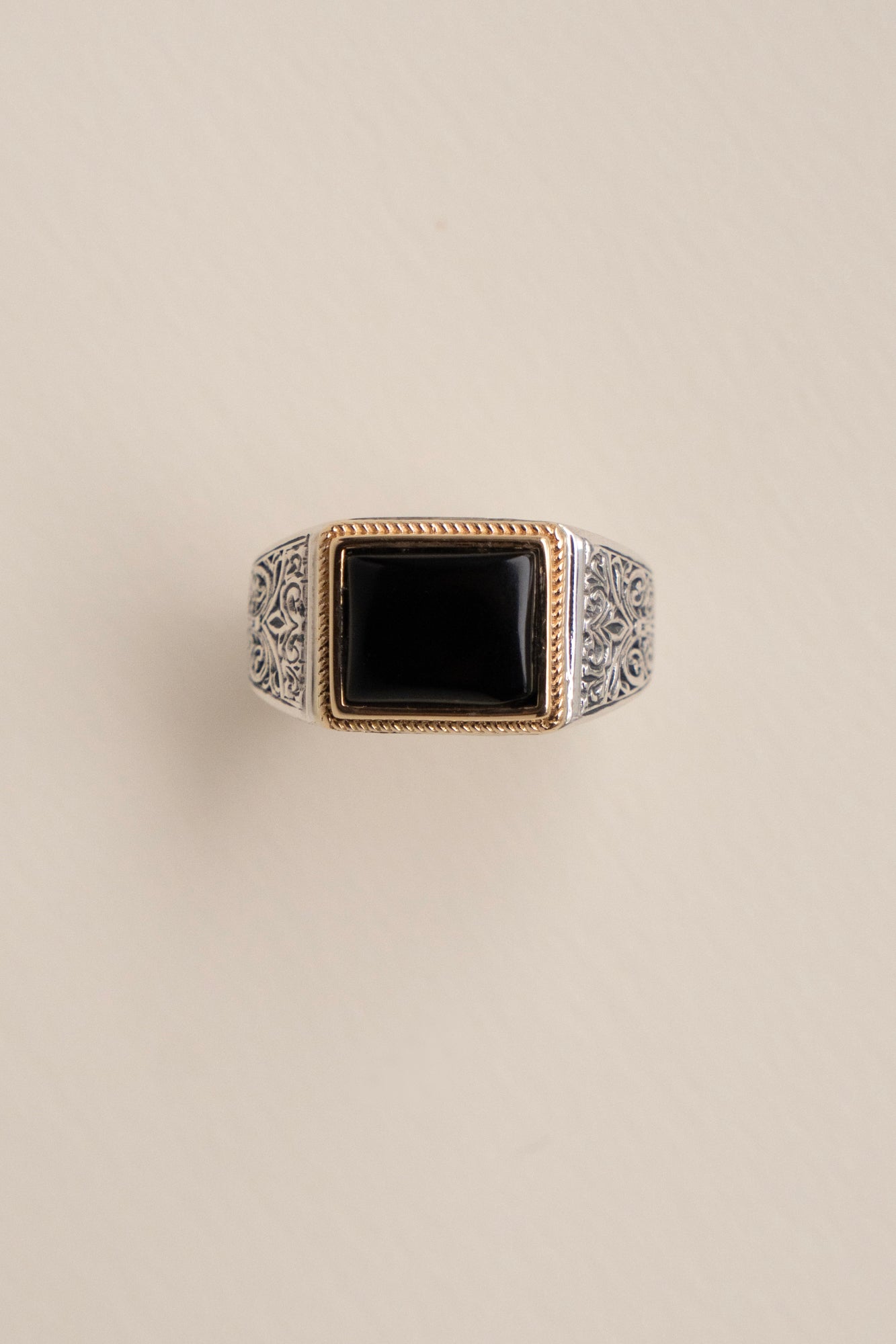 Gerochristo Classic Signet Ring Onyx /Silver&K18