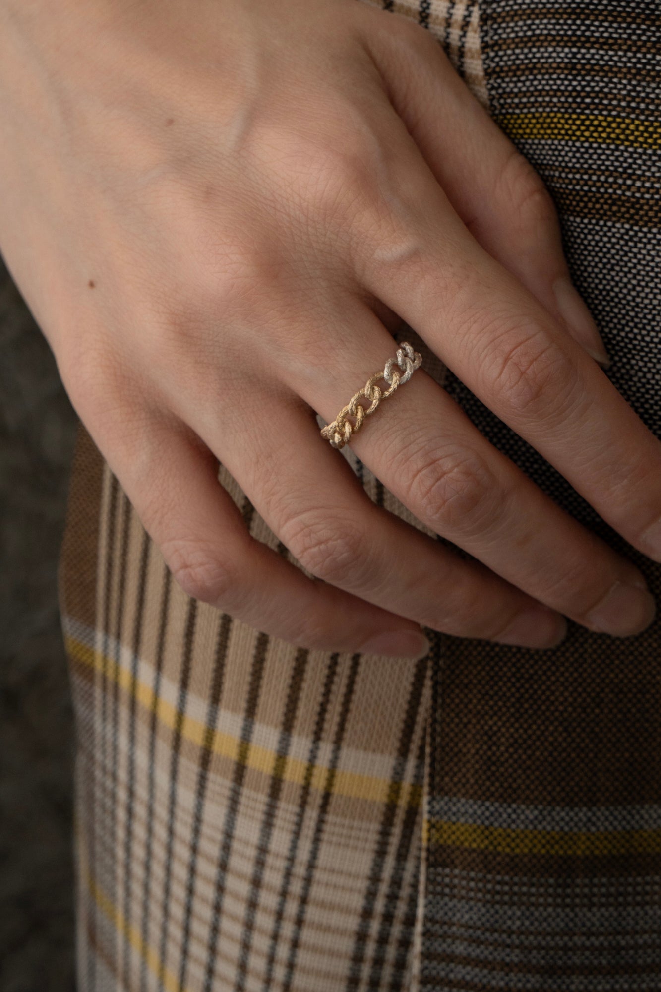 simmon Knit Chain Ring Narrow Aurora /SV&K10&K18