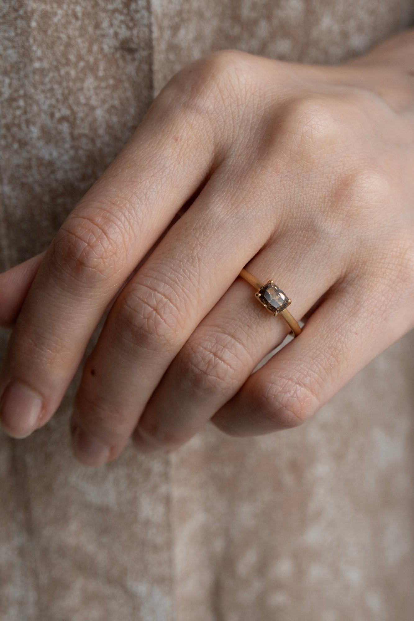 Seta Cushion Cut Fancy Brown Diamond Solitaire Ring /K18