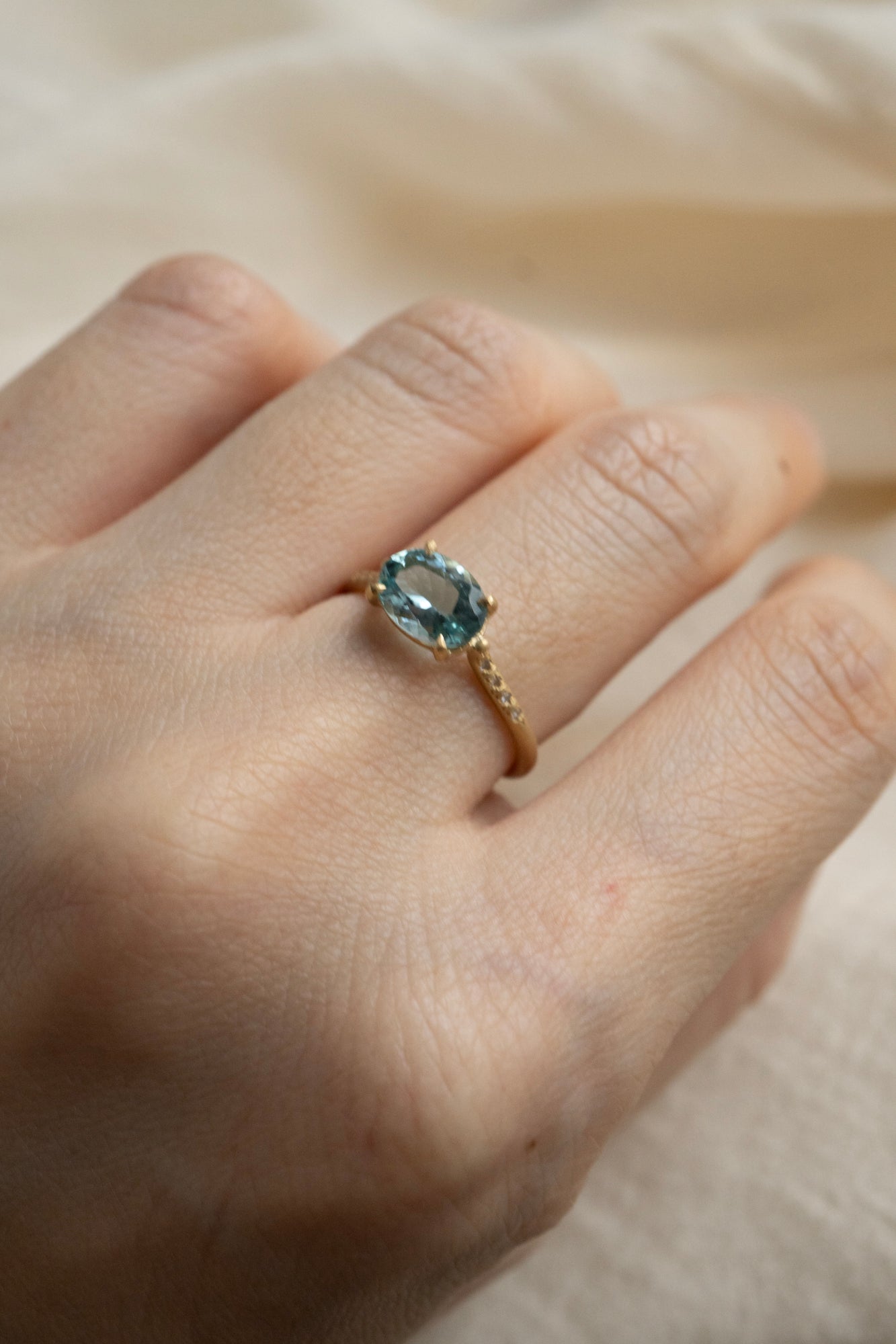 MONAKA jewellery Prong Aquamarine Arm Diamond Ring /K18