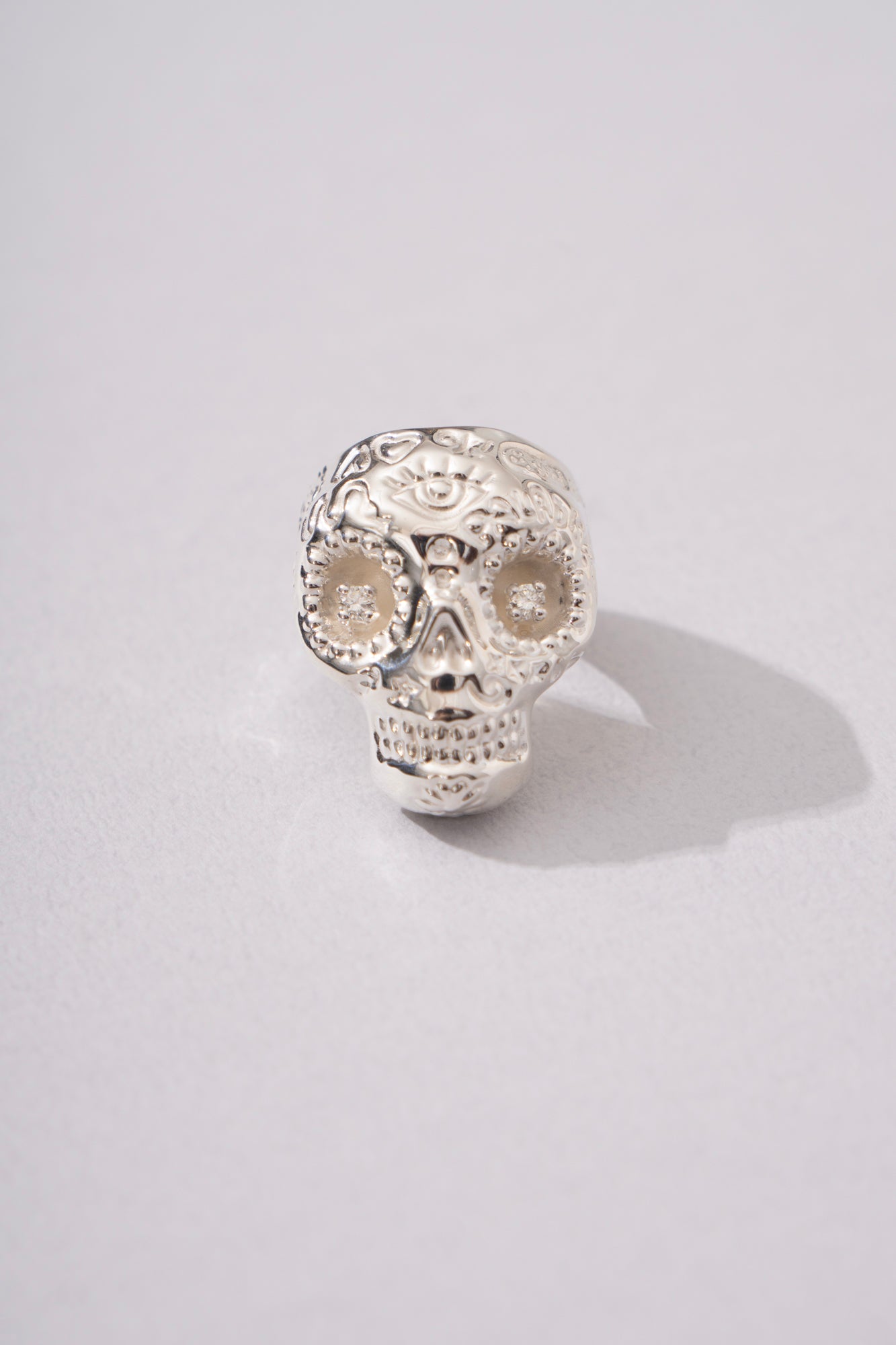 PALA Sweet Sugar Skull Ring With Diamond /Silver