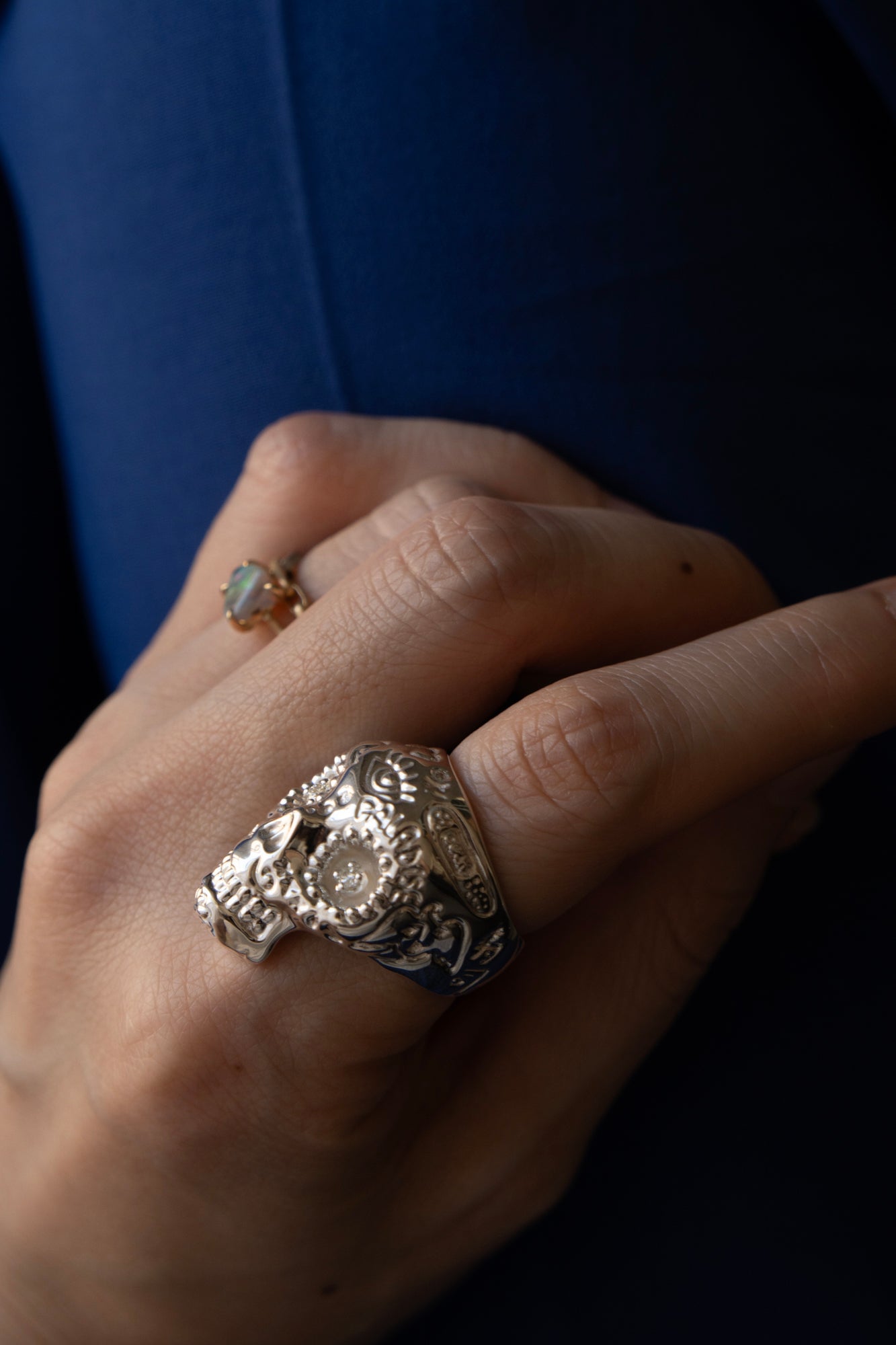 PALA Sweet Sugar Skull Ring With Diamond /Silver