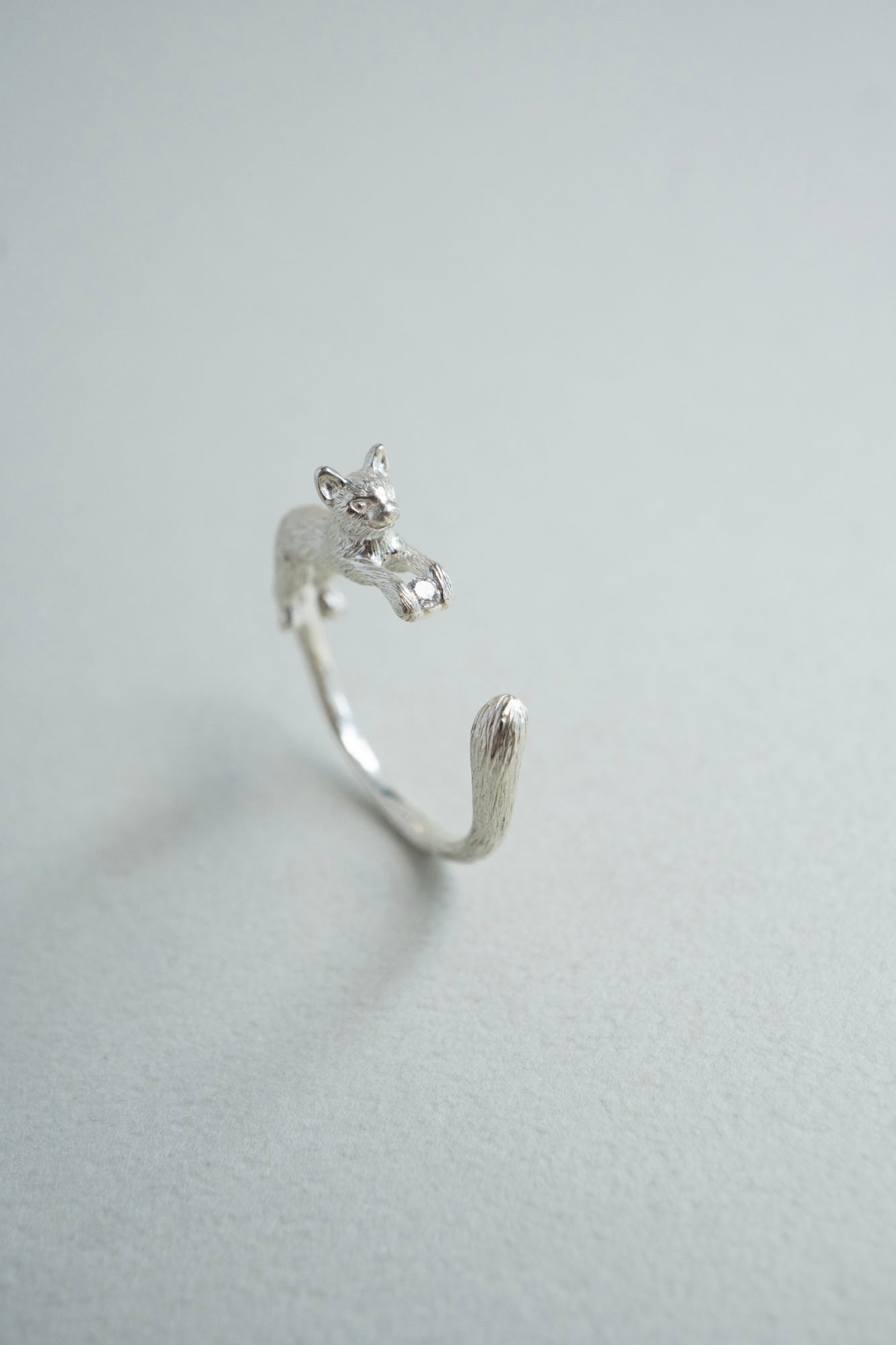 simmon Cat & Diamond Ring /Silver