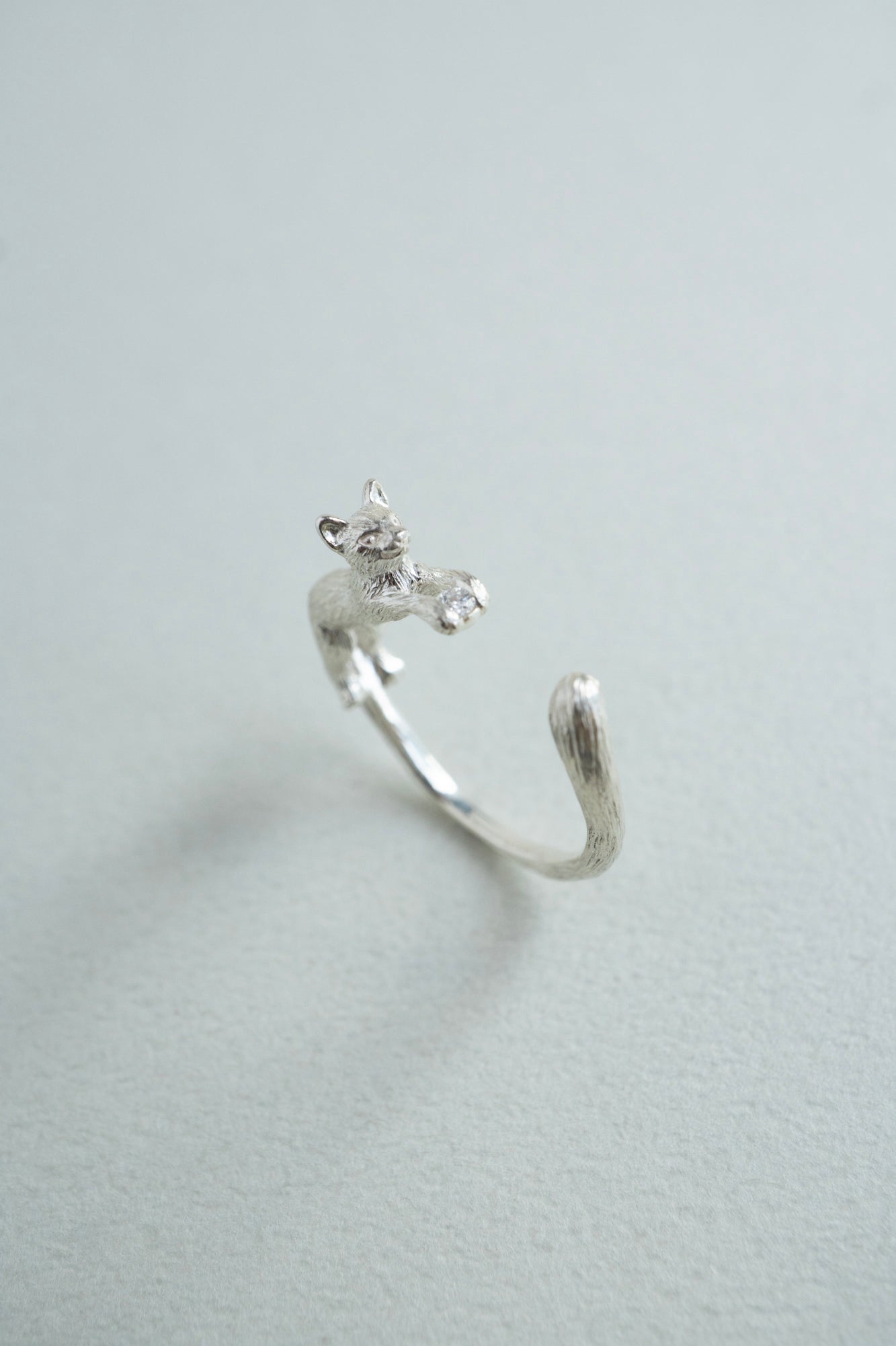 simmon Cat & Diamond Ring /Silver
