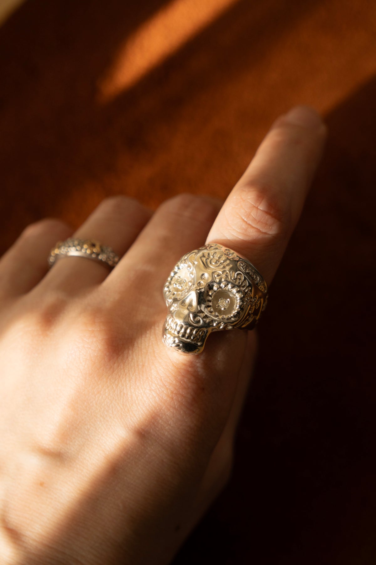 PALA Sweet Sugar Skull Ring With Diamond /Silver