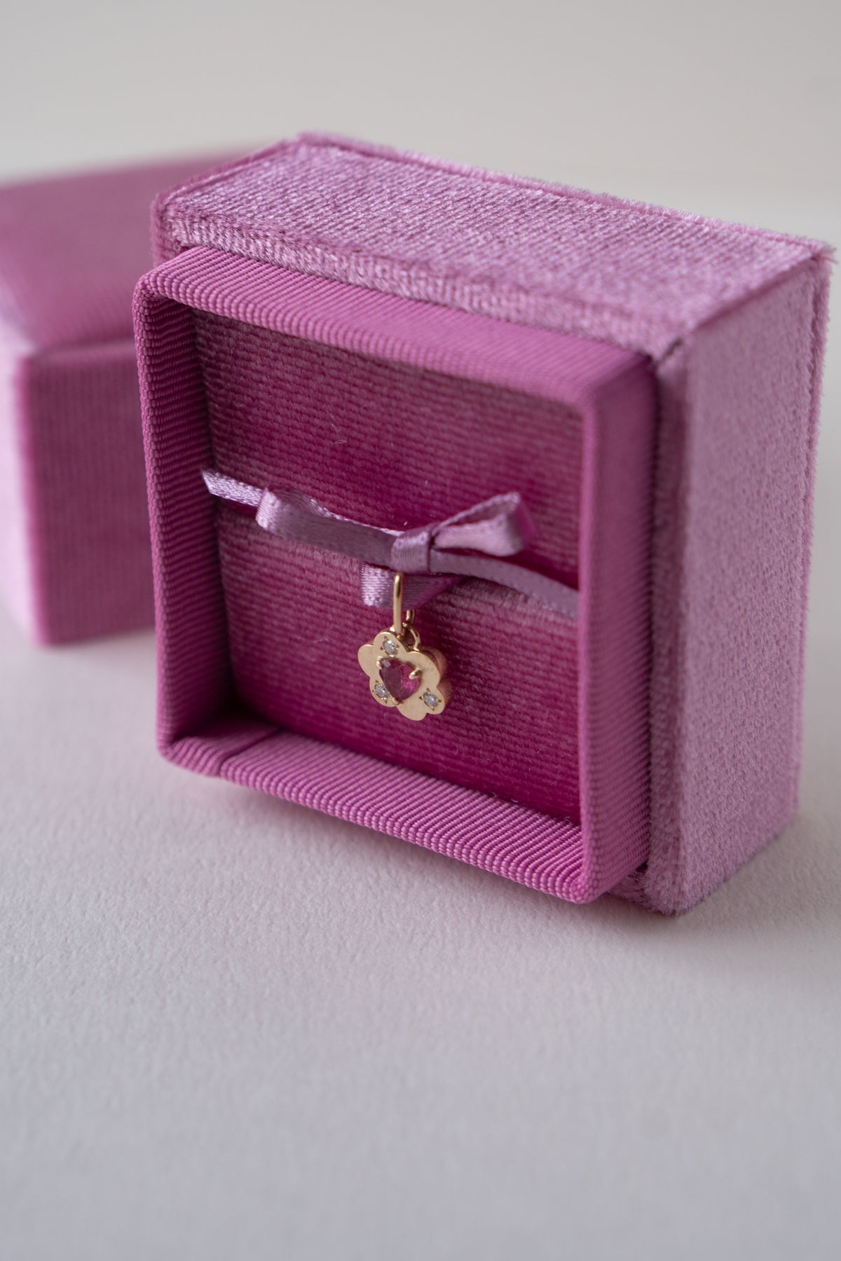 bohem Cotton Flower Charm Top Heart Rubellite Tourmaline /K10