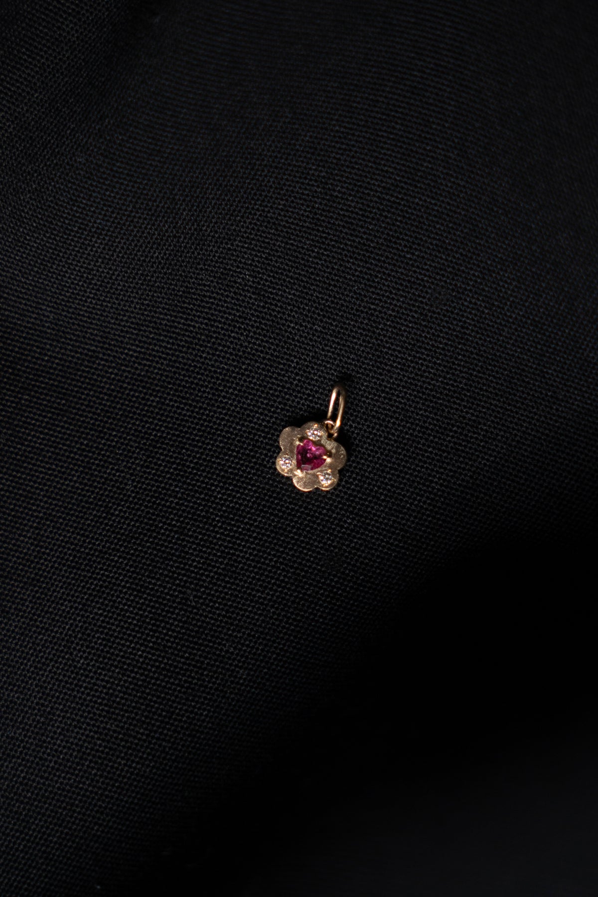 bohem Cotton Flower Charm Top Heart Rubellite Tourmaline /K10