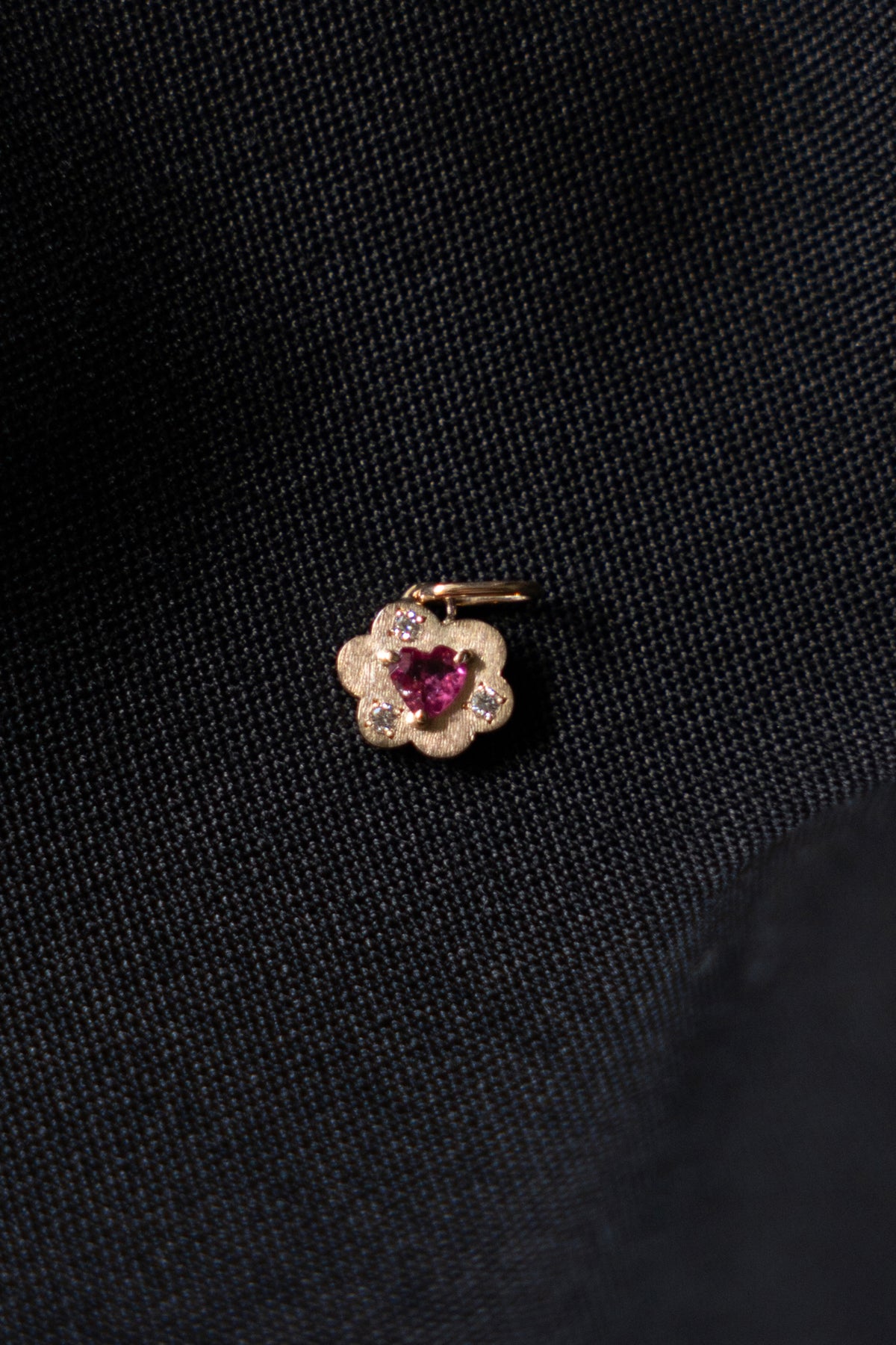bohem Cotton Flower Charm Top Heart Rubellite Tourmaline /K10