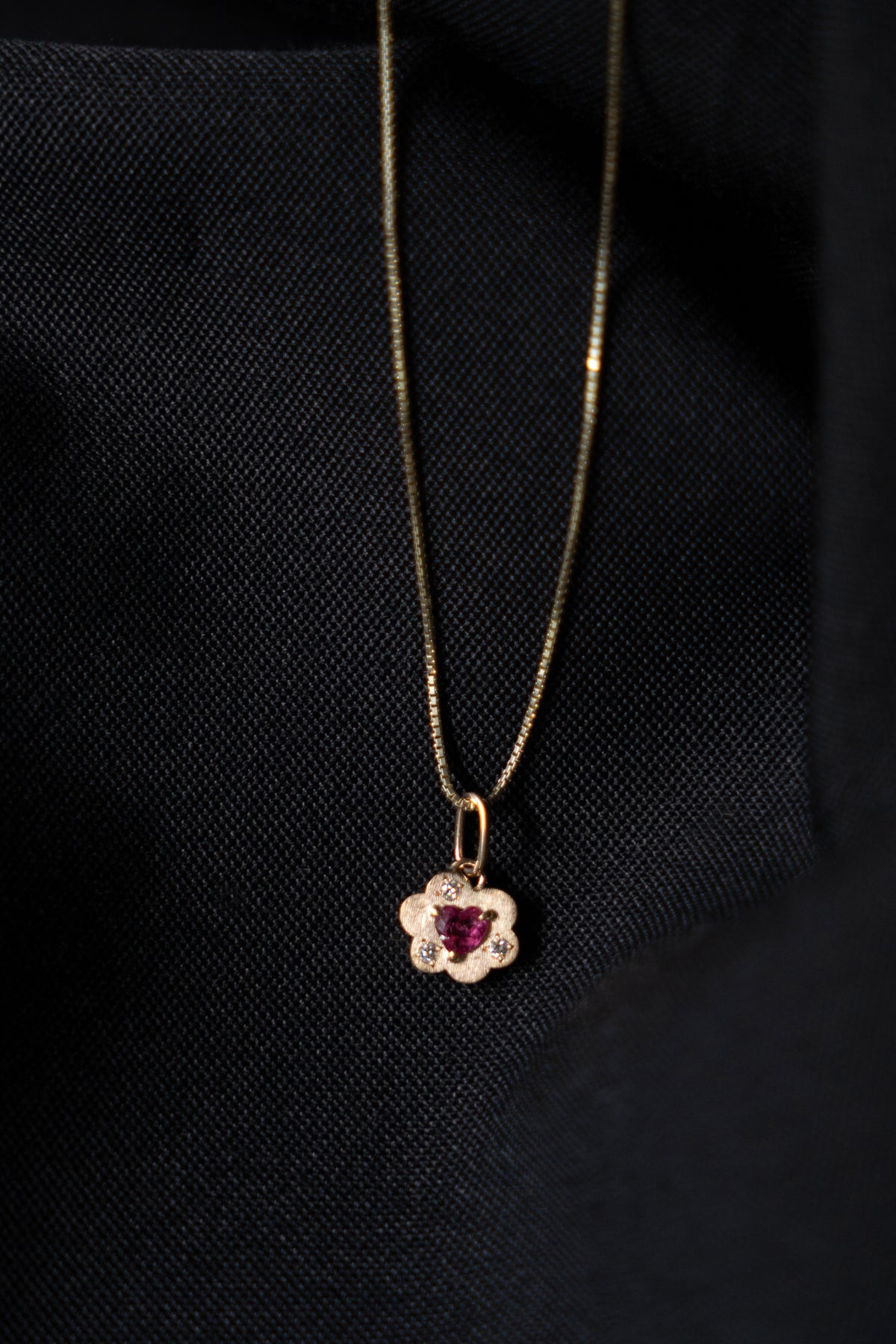 bohem Cotton Flower Charm Top Heart Rubellite Tourmaline /K10